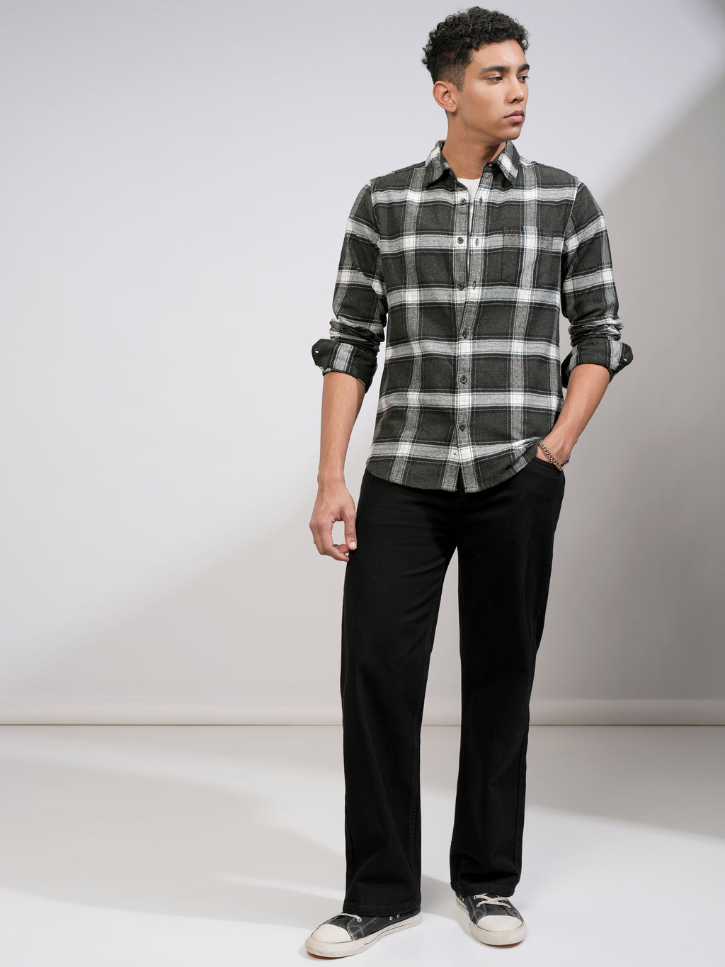 Highlander Men Olive Checked Slim Fit Casual Shirt - Olive - Image 2