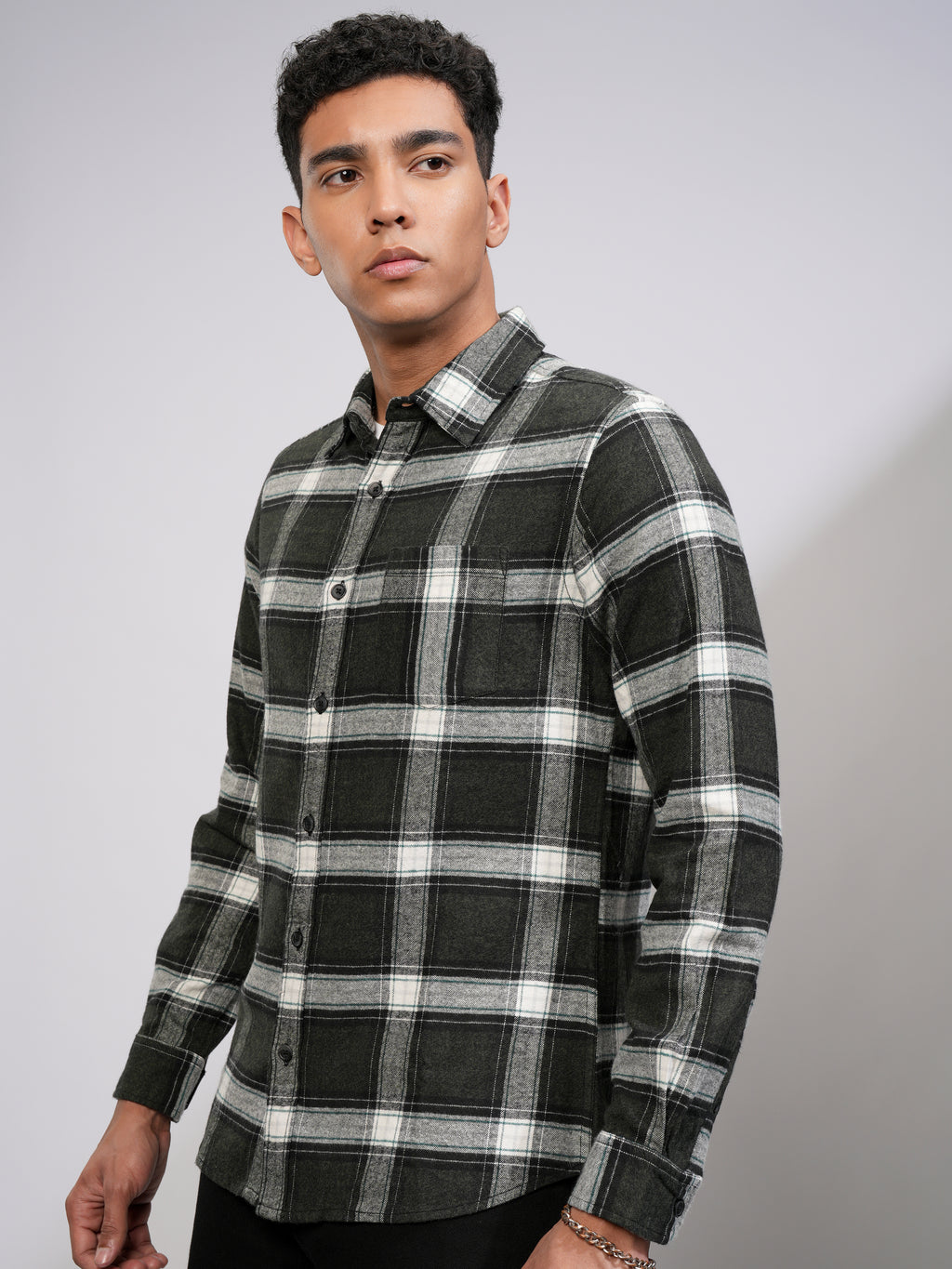 Highlander Men Olive Checked Slim Fit Casual Shirt - Olive - Image 4