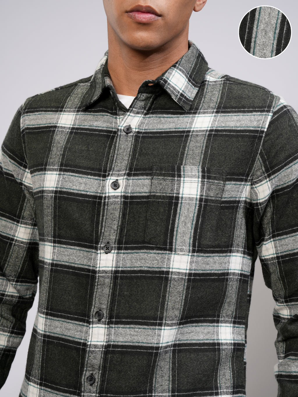 Highlander Men Olive Checked Slim Fit Casual Shirt - Olive - Image 5