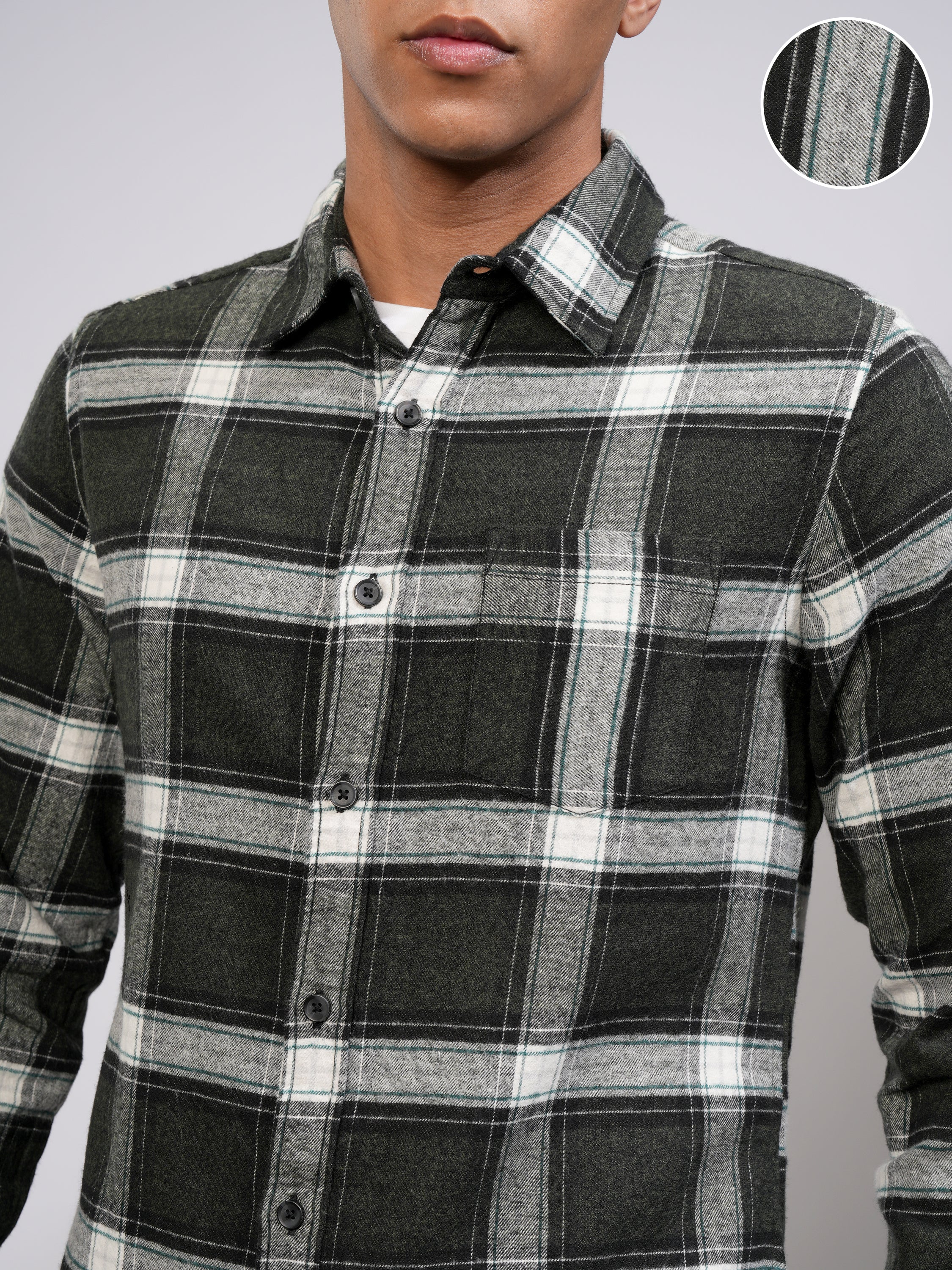 Highlander Men Olive Checked Slim Fit Casual Shirt - Olive - Image 5