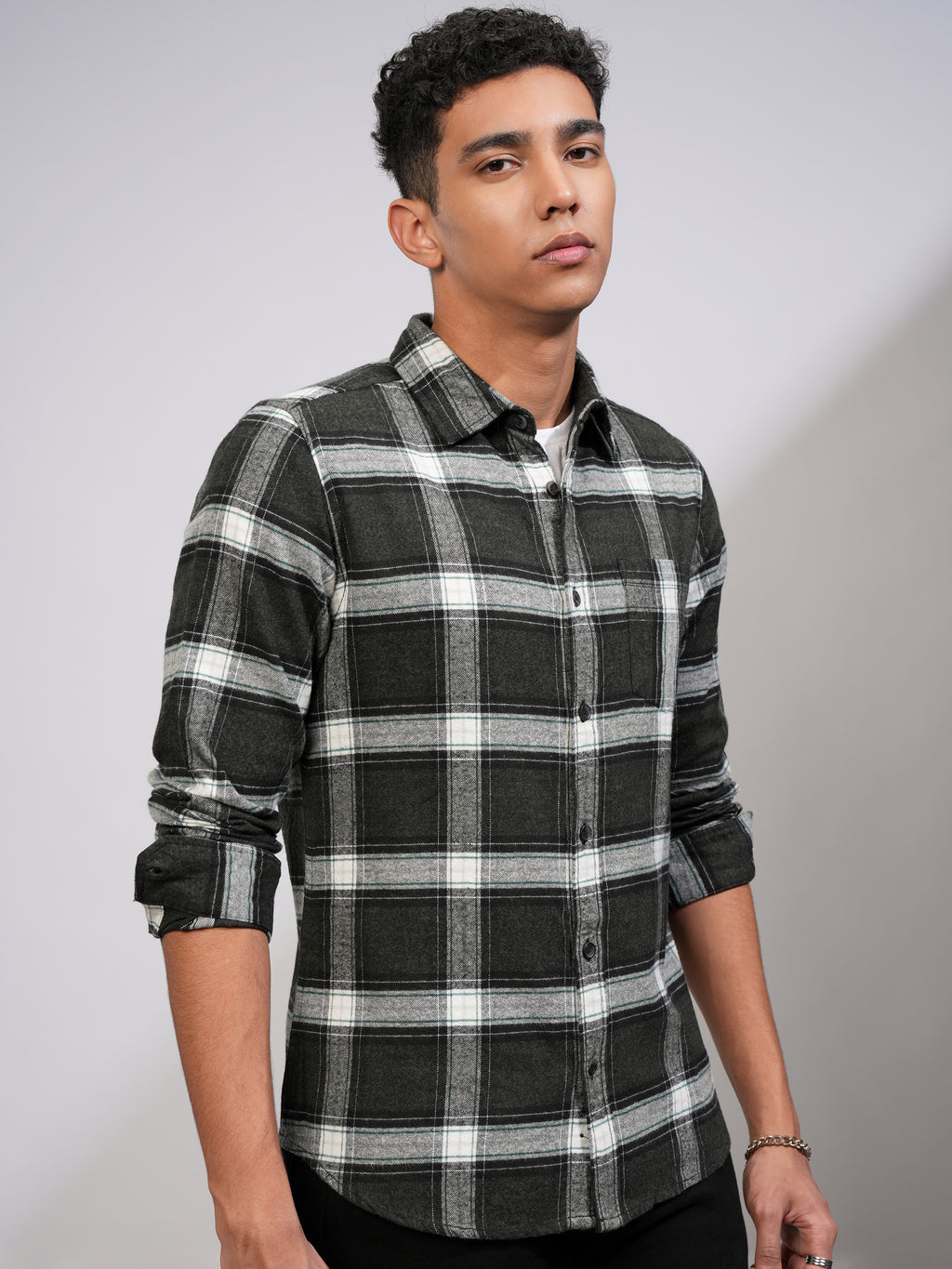 Highlander Men Olive Checked Slim Fit Casual Shirt - Olive - Image 6