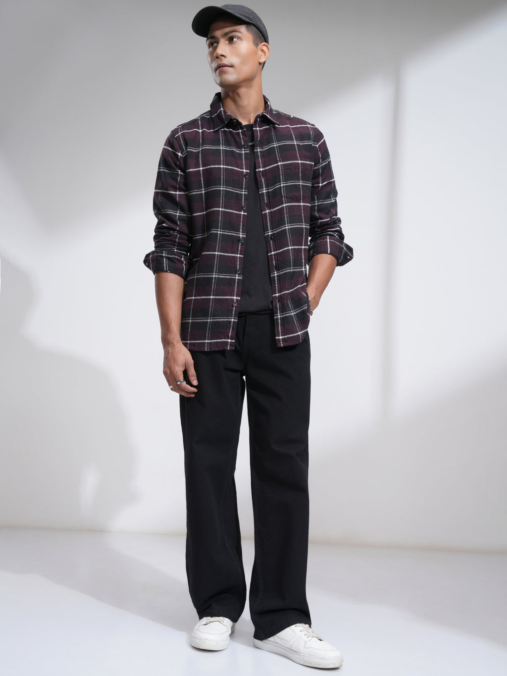 Highlander Men Burgundy Checked Slim Fit Casual Shirt - Burgundy - Image 2