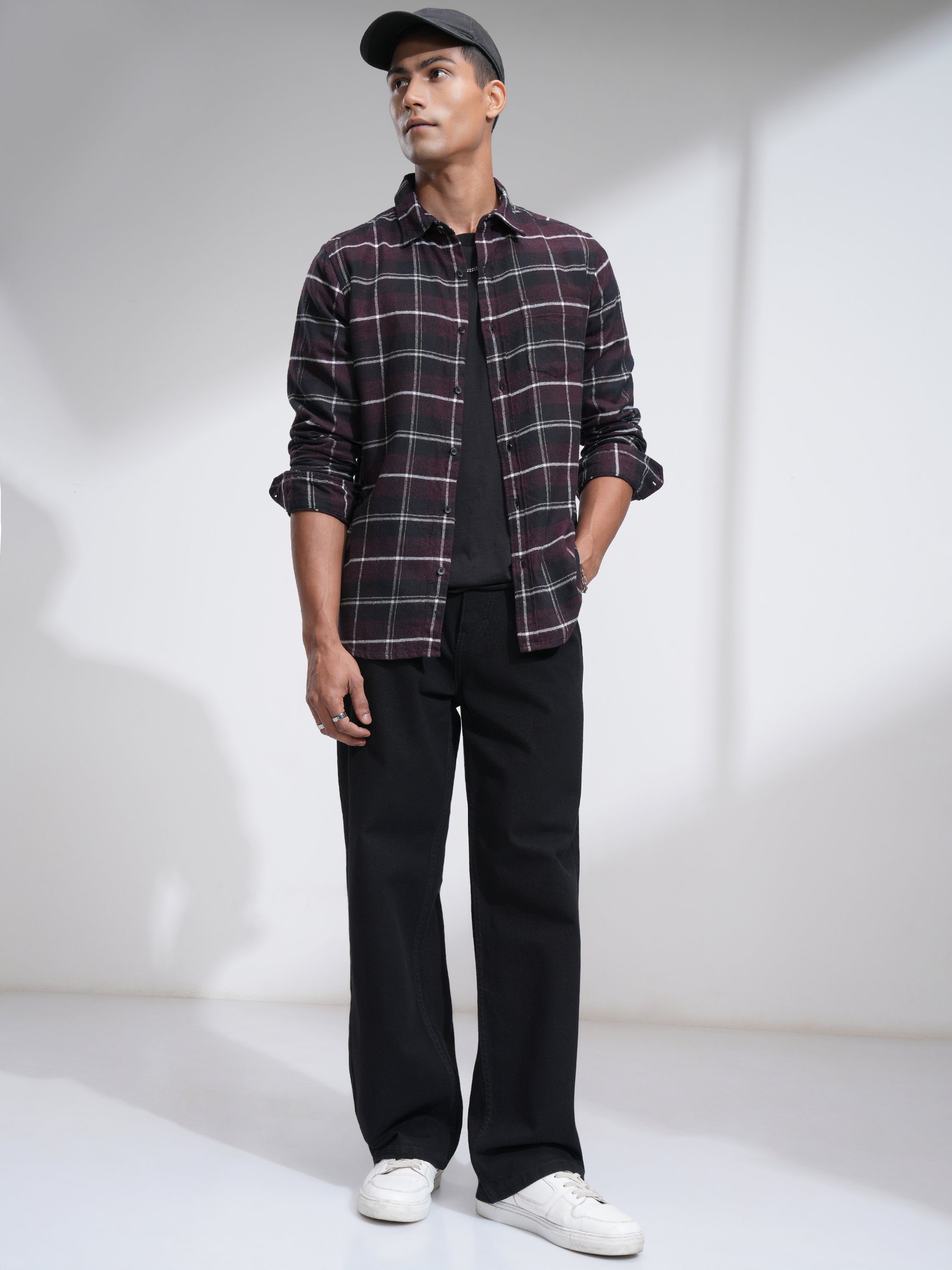 Highlander Men Burgundy Checked Slim Fit Casual Shirt - Burgundy - Image 2
