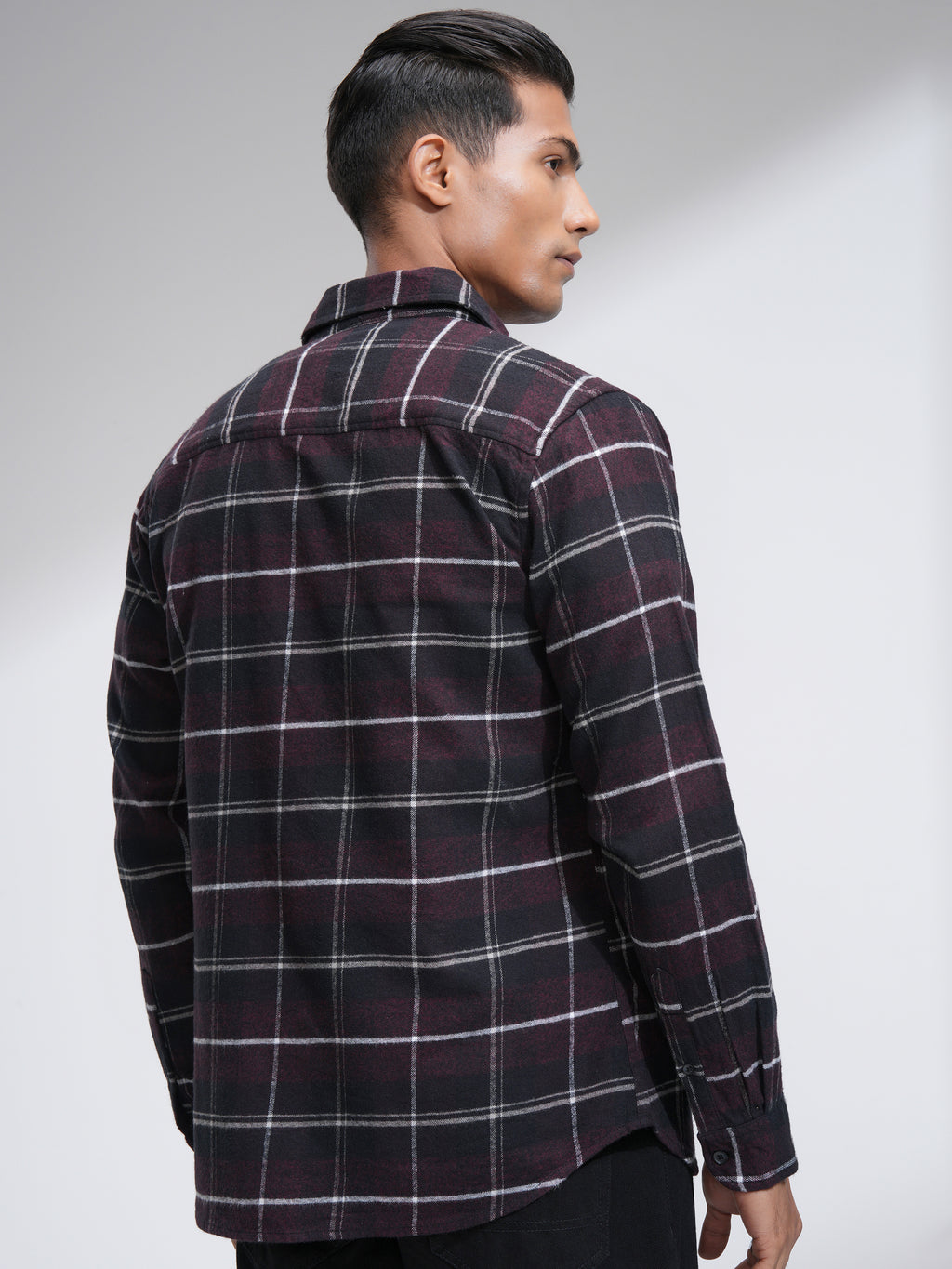Highlander Men Burgundy Checked Slim Fit Casual Shirt - Burgundy - Image 3