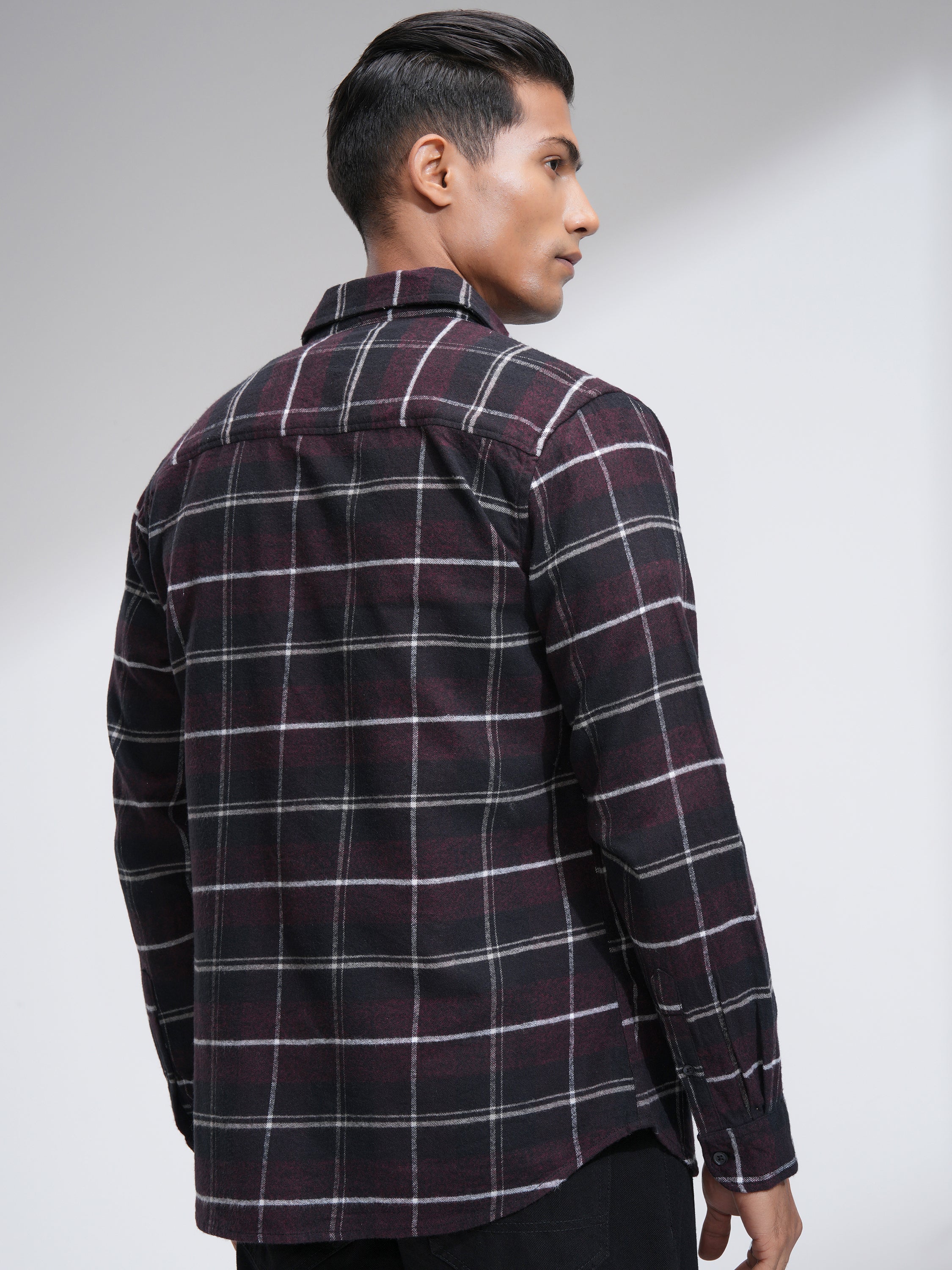 Highlander Men Burgundy Checked Slim Fit Casual Shirt - Burgundy - Image 3