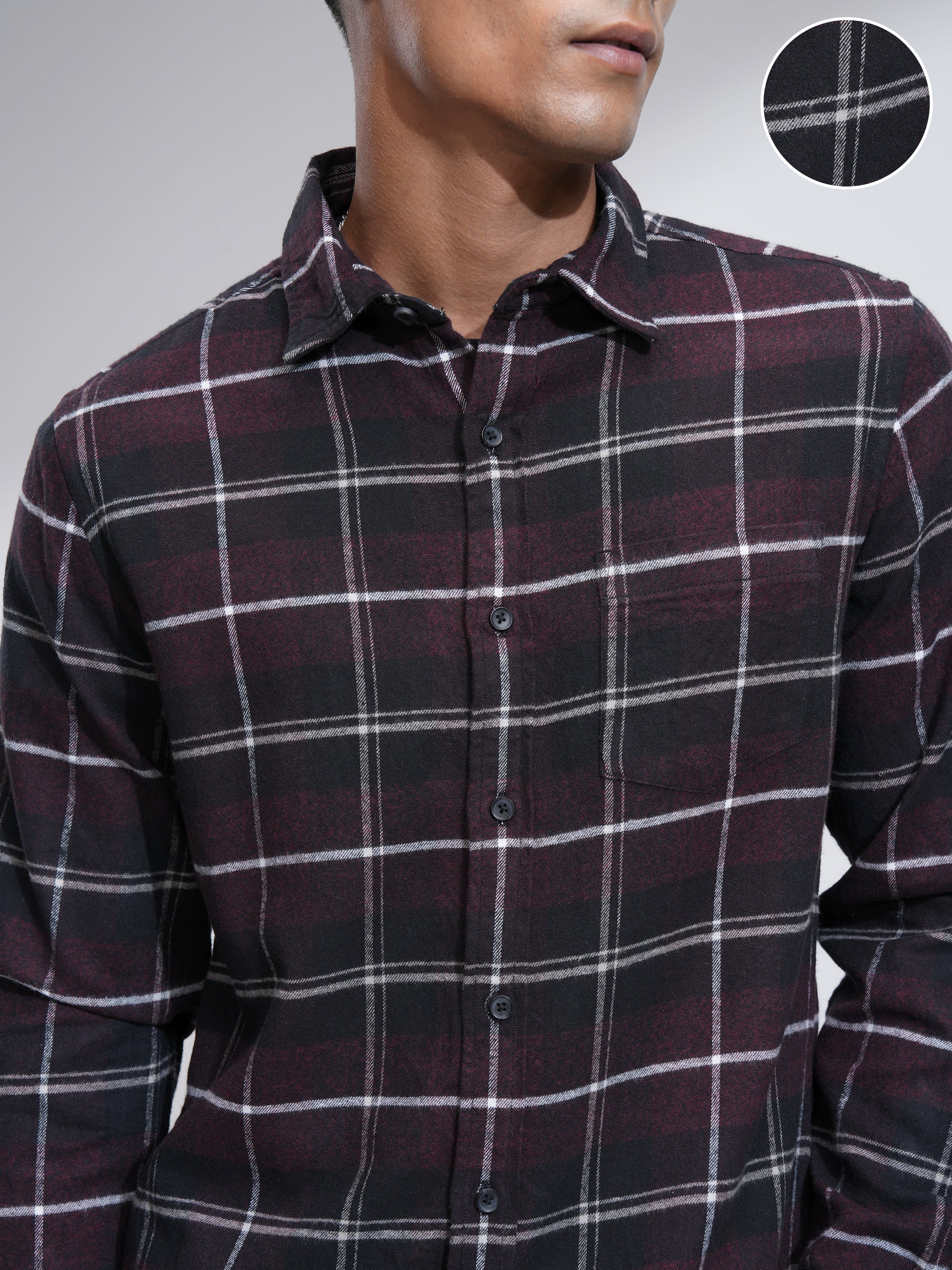 Highlander Men Burgundy Checked Slim Fit Casual Shirt - Burgundy - Image 5