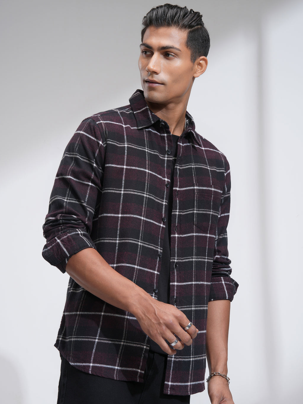 Highlander Men Burgundy Checked Slim Fit Casual Shirt - Burgundy - Image 6