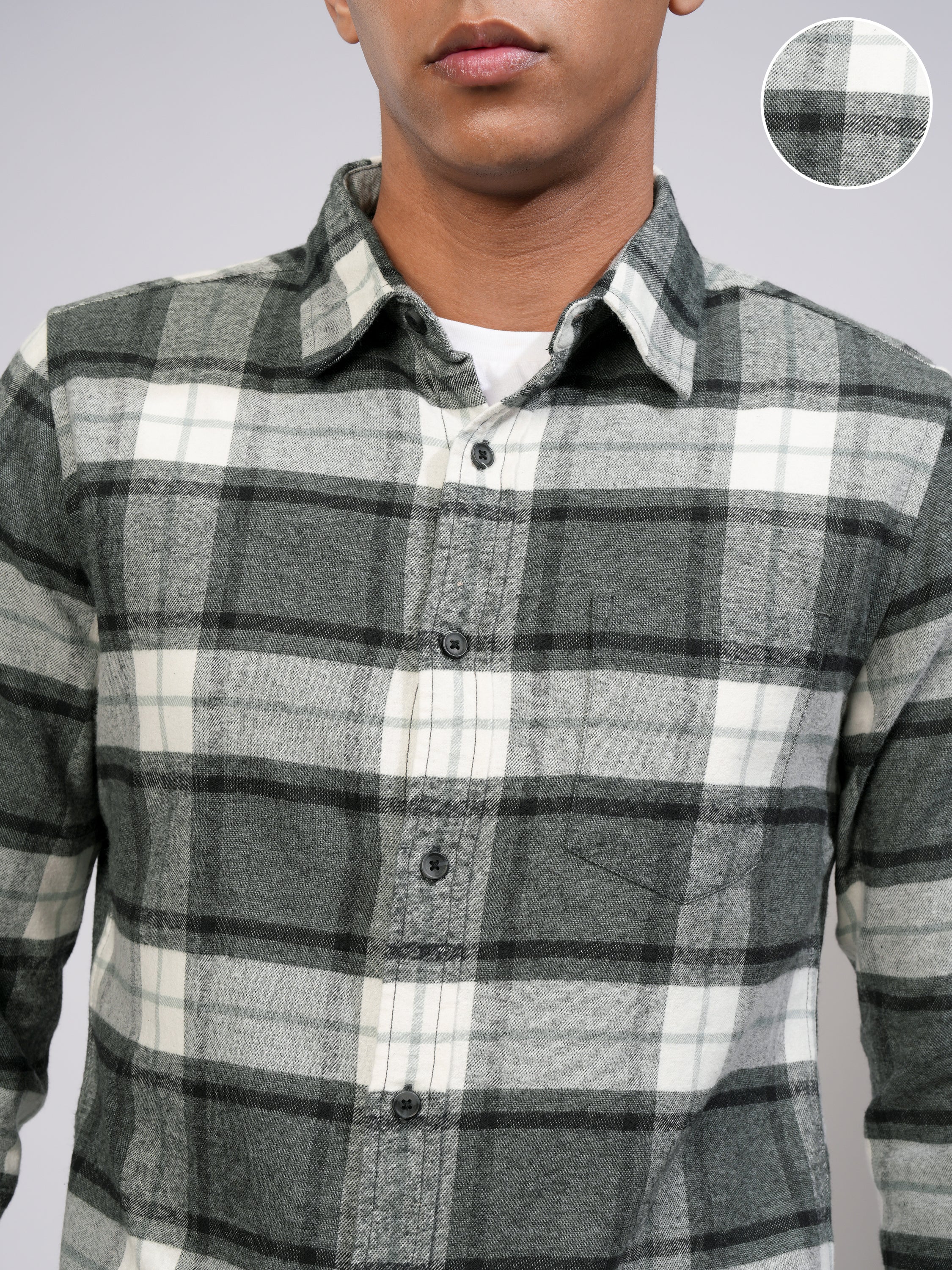 Highlander Men Off White Checked Slim Fit Casual Shirt - Off White - Image 5