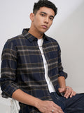 Highlander Men Navy Blue Checked Slim Fit Casual Shirt - Navy Blue - Image 1