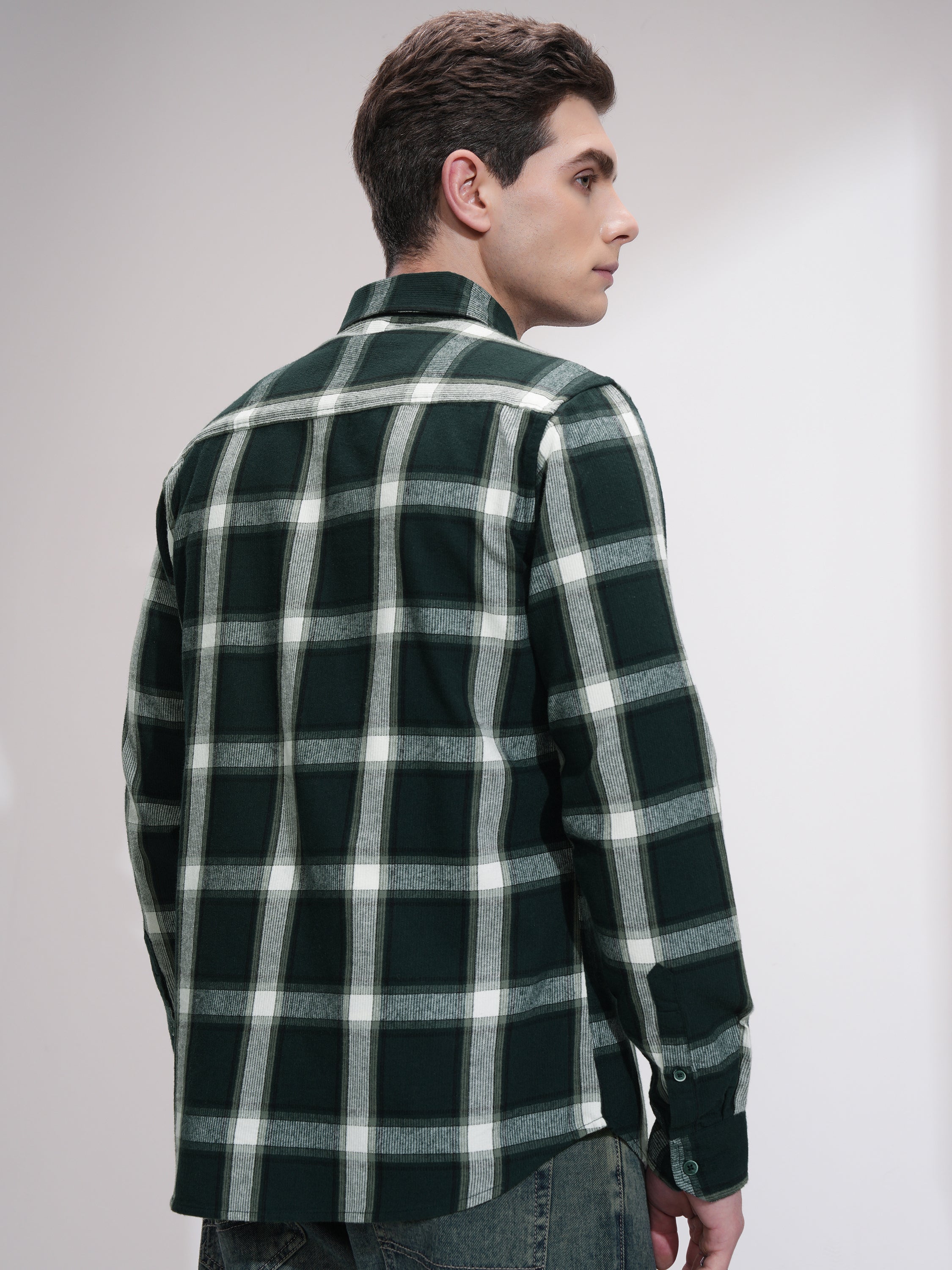 Highlander Men Green Checked Slim Fit Casual Shirt - Green - Image 3