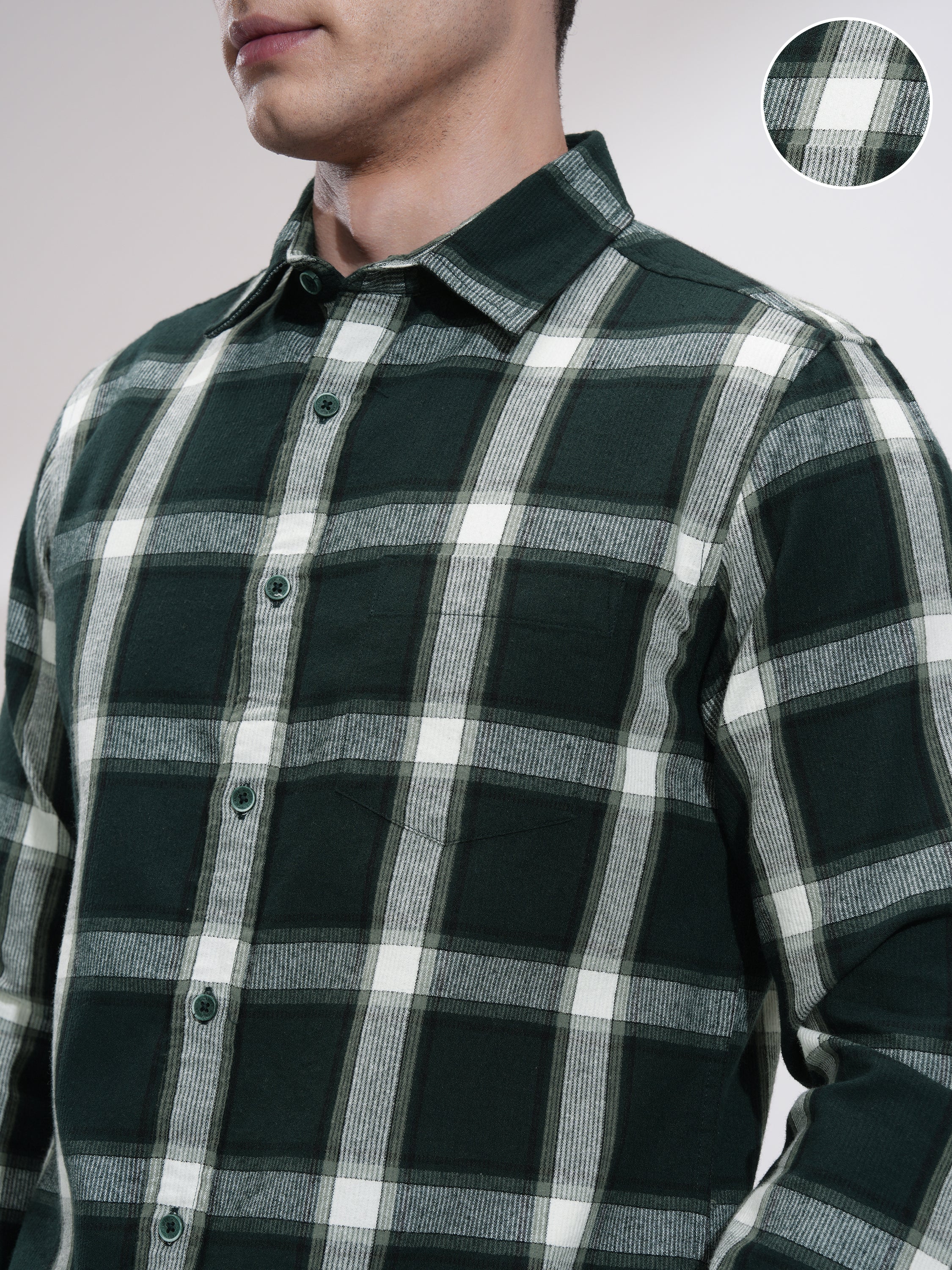 Highlander Men Green Checked Slim Fit Casual Shirt - Green - Image 5