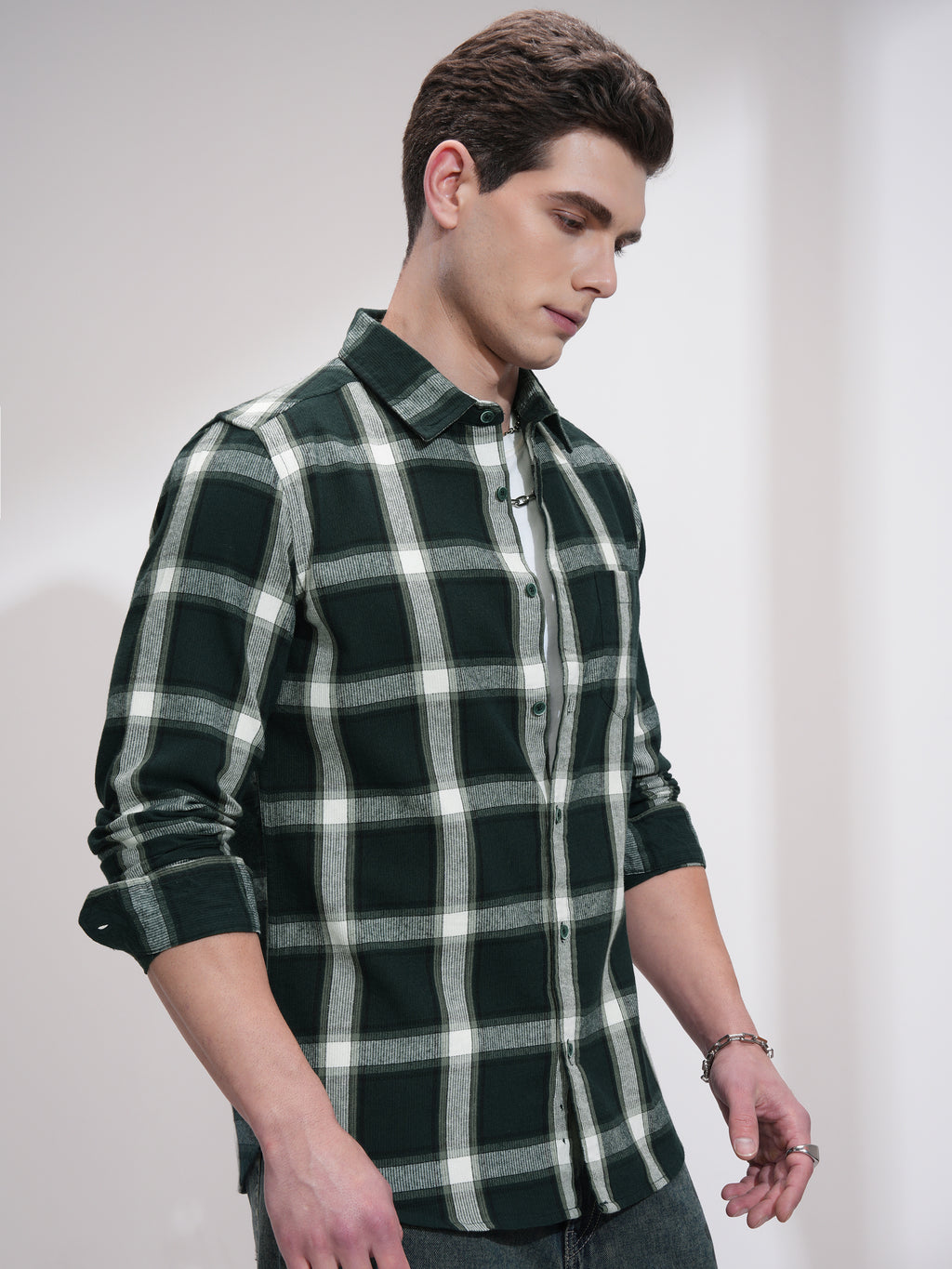 Highlander Men Green Checked Slim Fit Casual Shirt - Green - Image 6