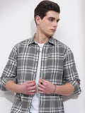 Highlander Men Grey Checked Slim Fit Casual Shirt - Grey - Image 1
