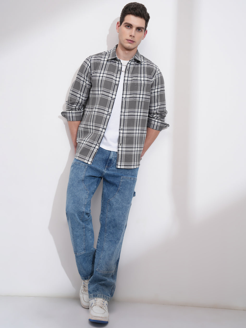 Highlander Men Grey Checked Slim Fit Casual Shirt - Grey - Image 2
