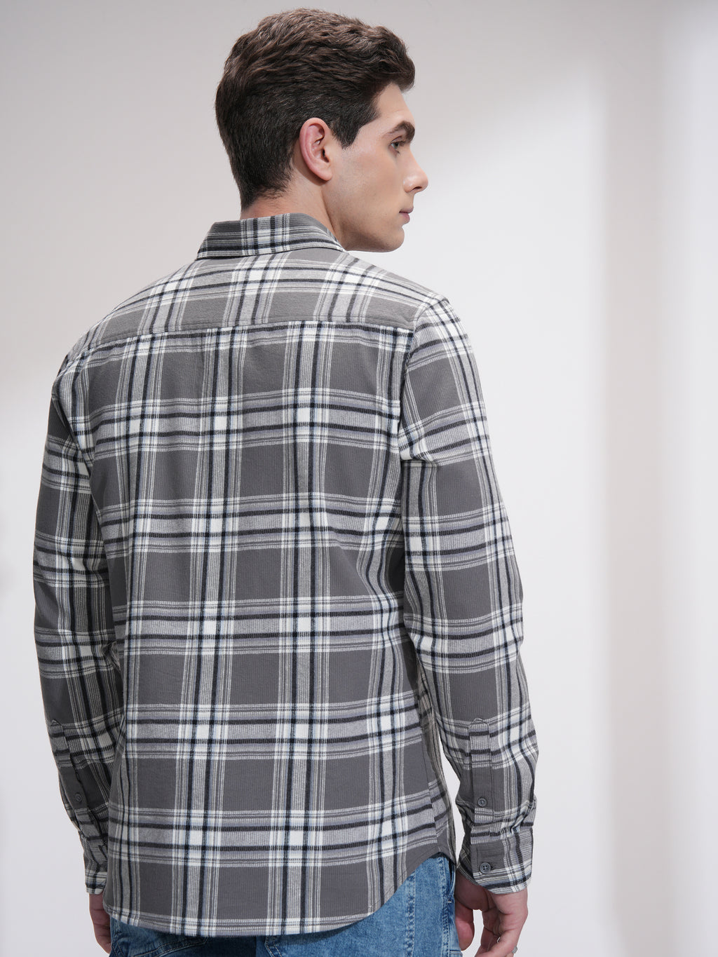 Highlander Men Grey Checked Slim Fit Casual Shirt - Grey - Image 3