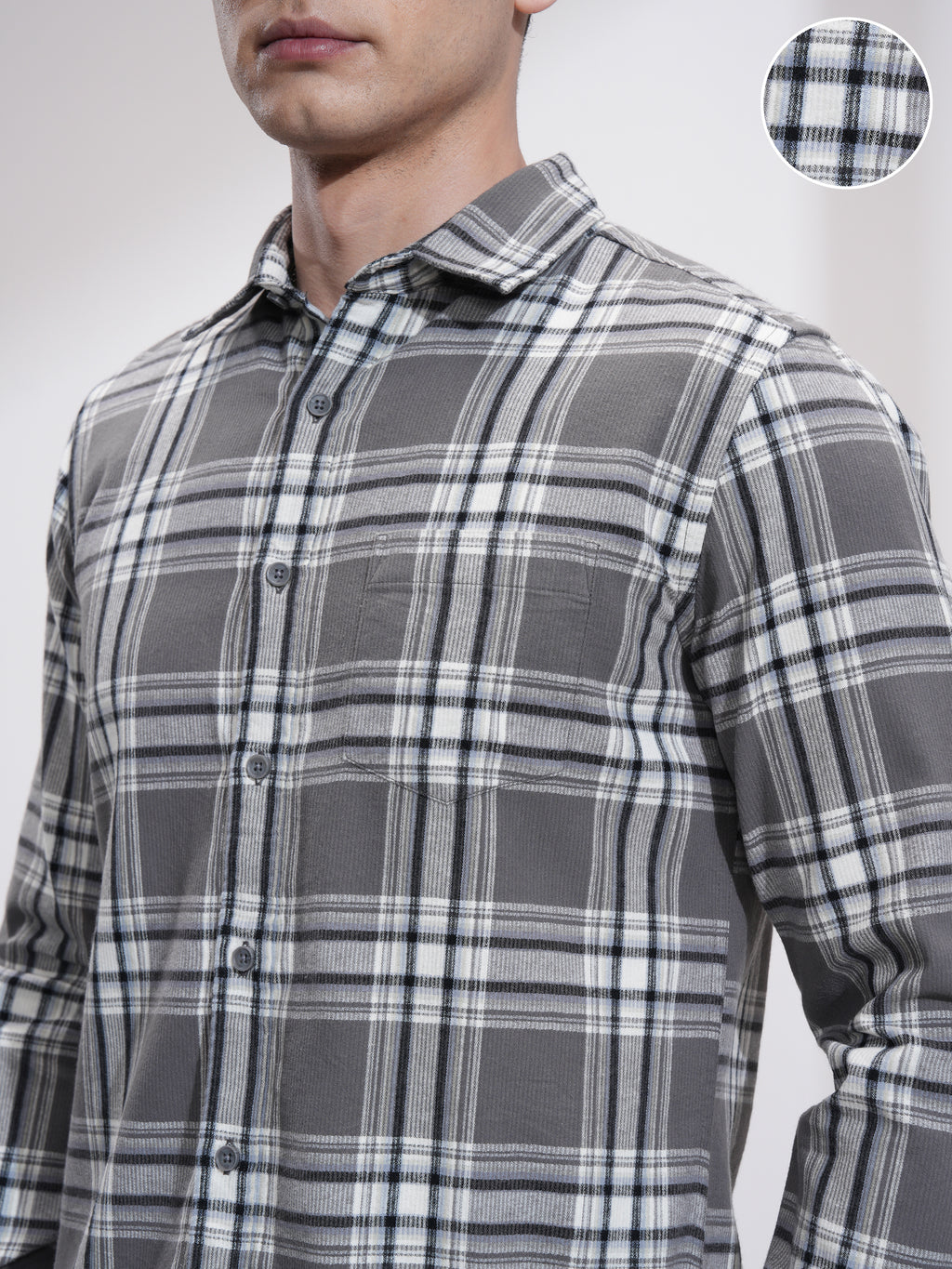Highlander Men Grey Checked Slim Fit Casual Shirt - Grey - Image 5