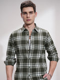 Highlander Men Olive Checked Slim Fit Casual Shirt - Olive - Image 1