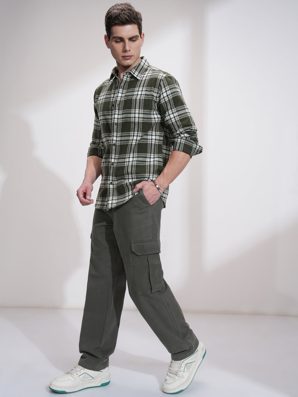 Highlander Men Olive Checked Slim Fit Casual Shirt - Olive - Image 2