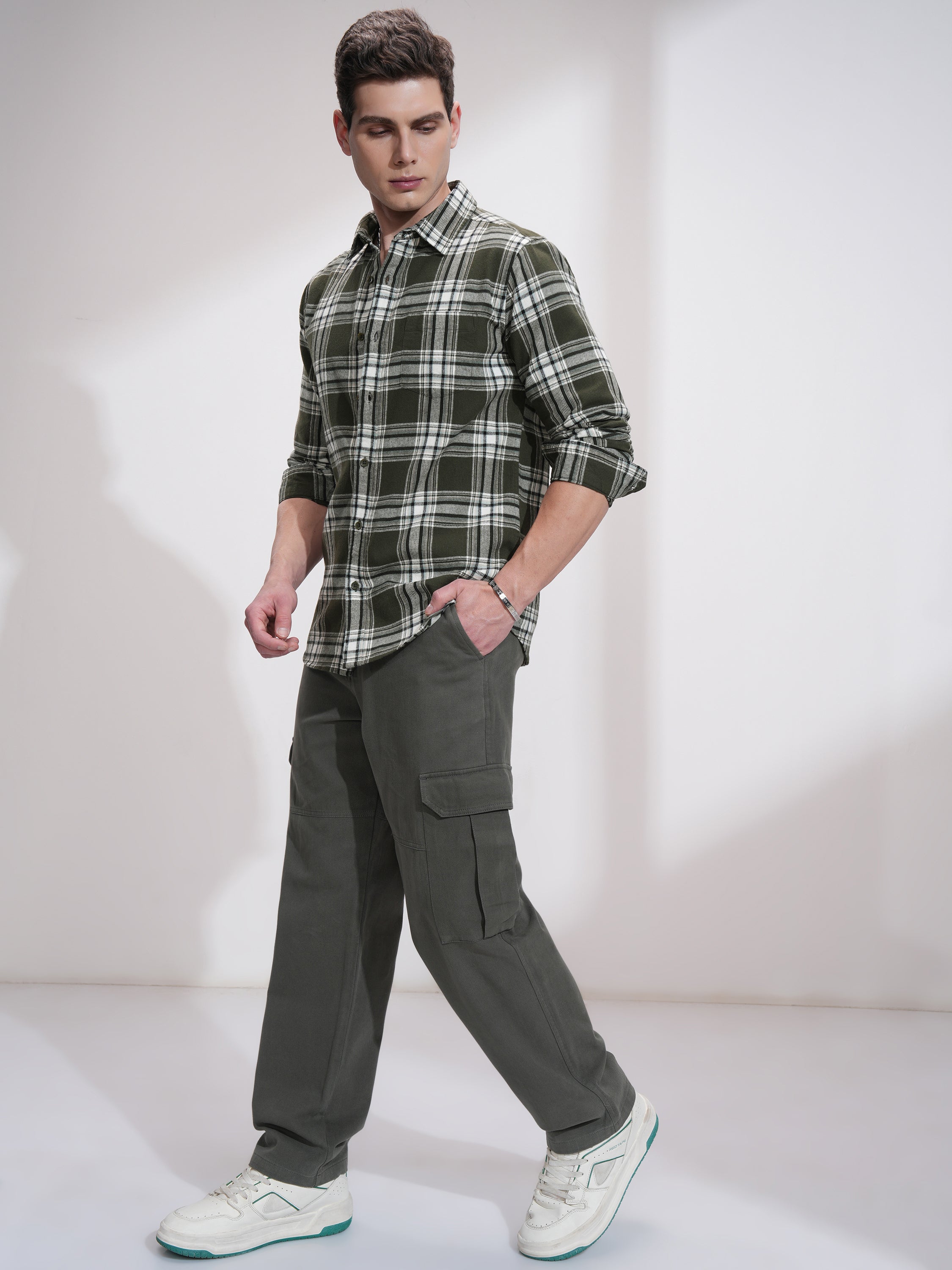 Highlander Men Olive Checked Slim Fit Casual Shirt - Olive - Image 2