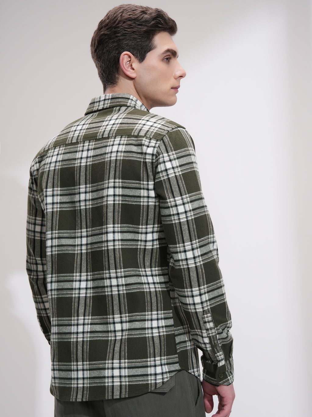 Highlander Men Olive Checked Slim Fit Casual Shirt - Olive - Image 3