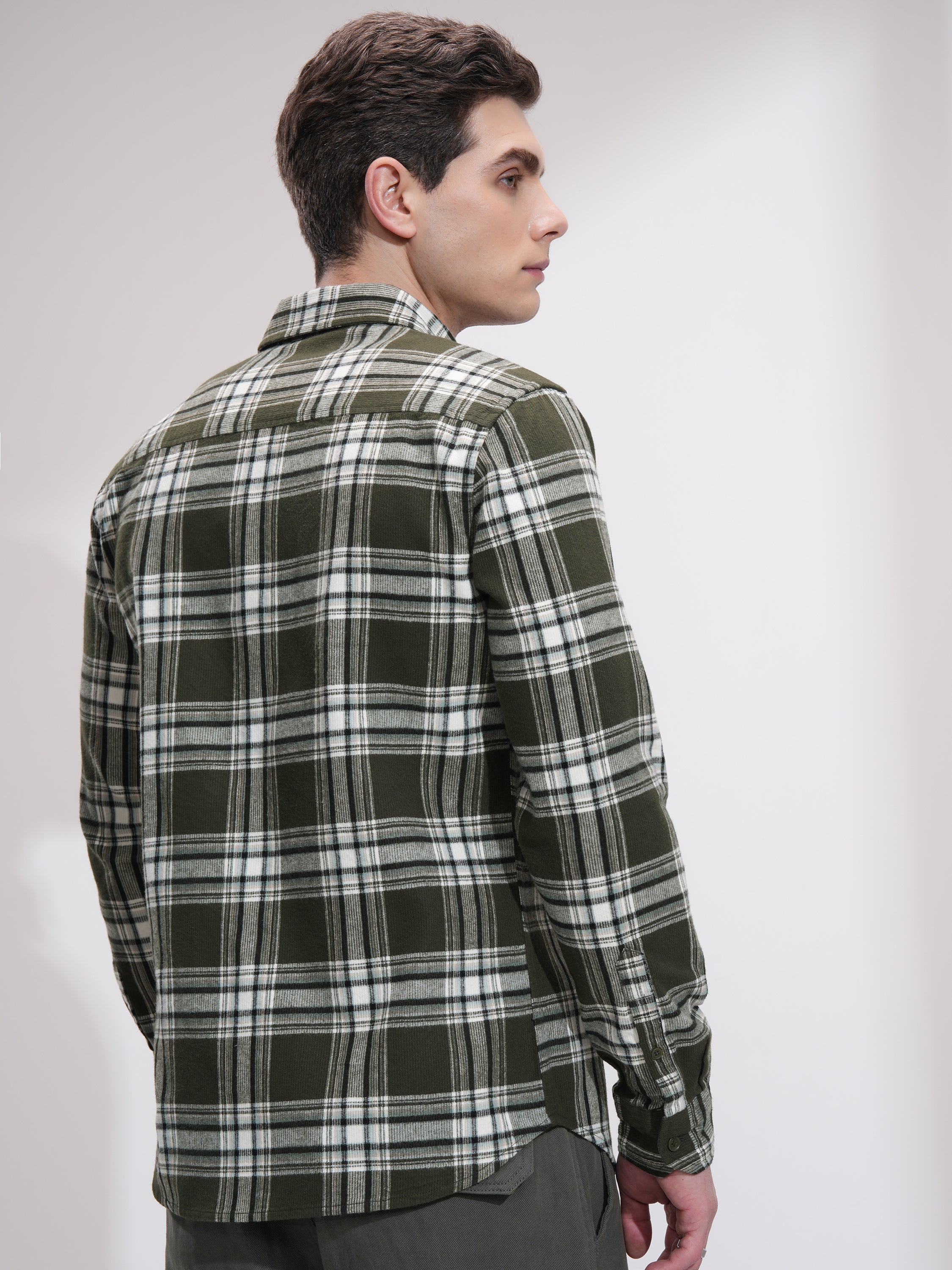 Highlander Men Olive Checked Slim Fit Casual Shirt - Olive - Image 3