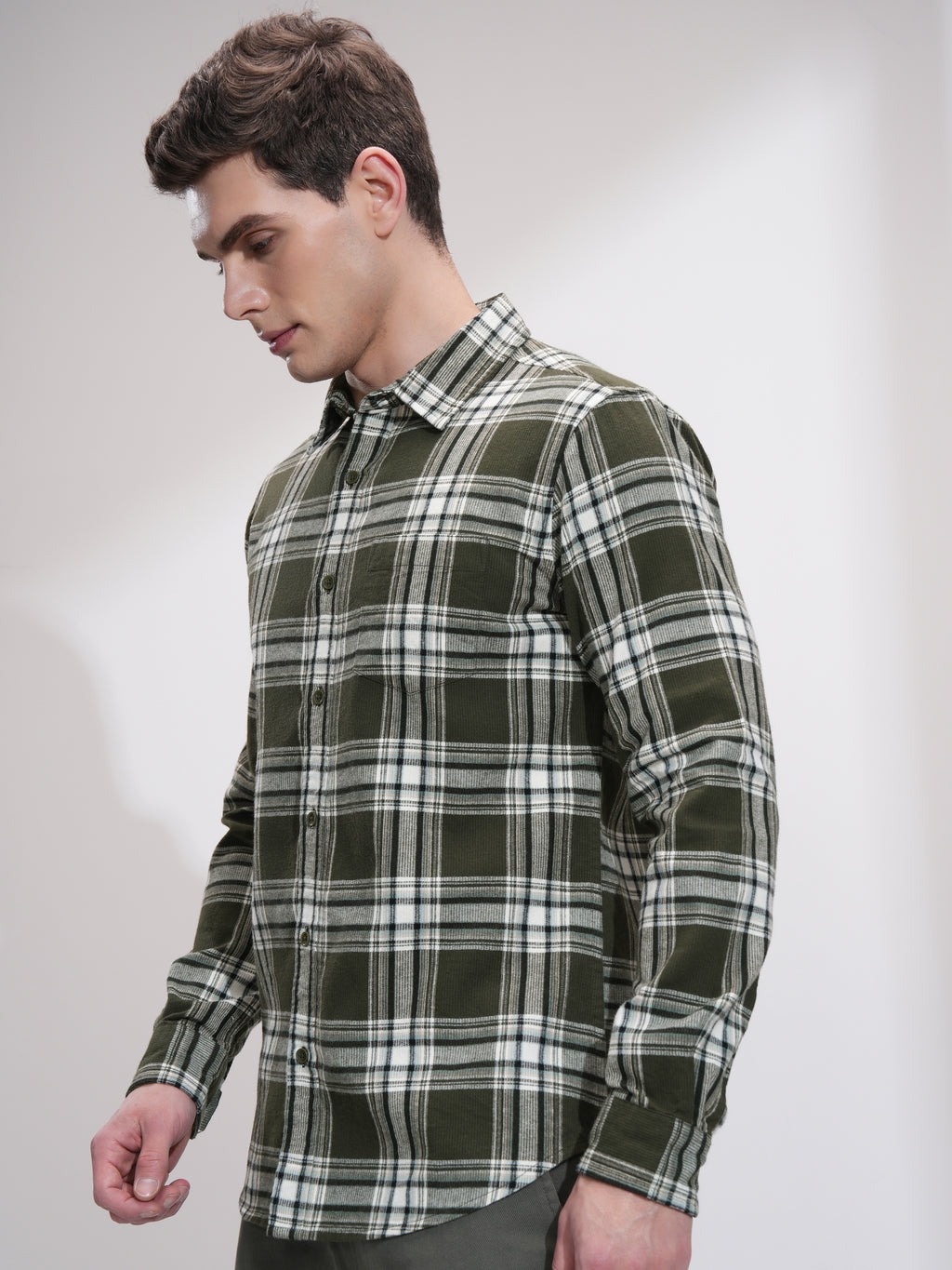 Highlander Men Olive Checked Slim Fit Casual Shirt - Olive - Image 4