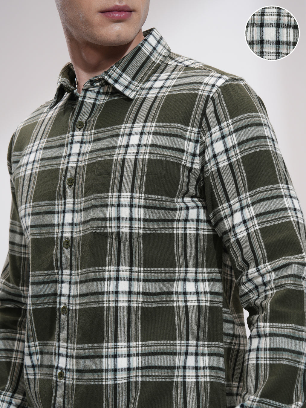 Highlander Men Olive Checked Slim Fit Casual Shirt - Olive - Image 5