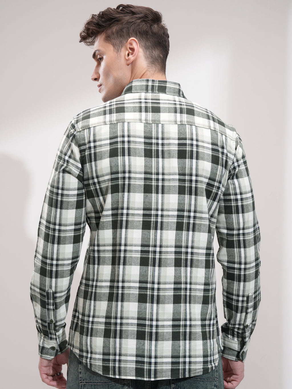 Highlander Men Off White Checked Relaxed Fit Casual Shirt - Off White - Image 3