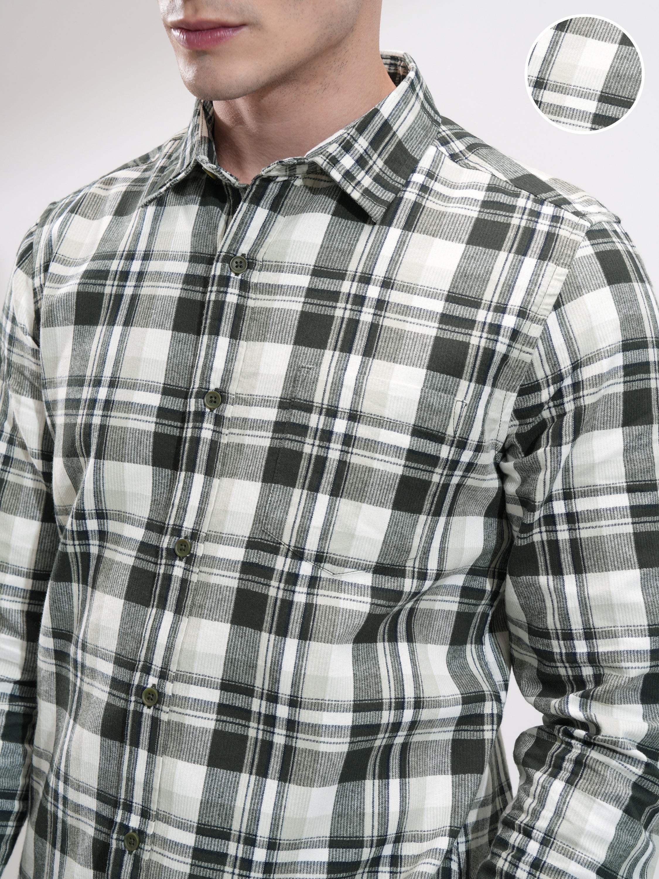 Highlander Men Off White Checked Relaxed Fit Casual Shirt - Off White - Image 5