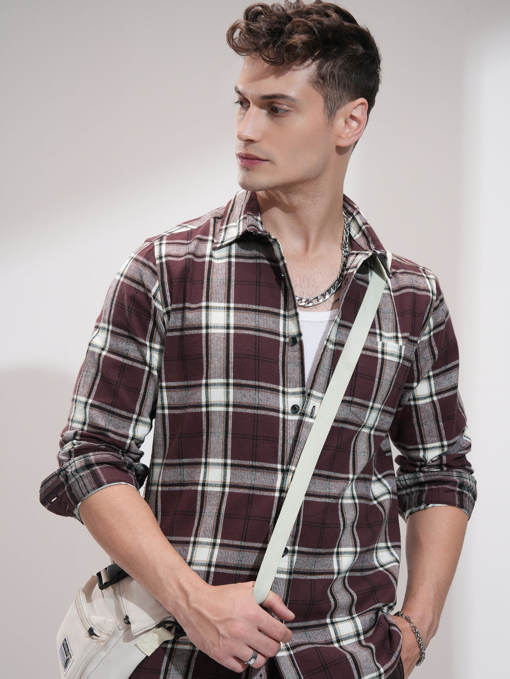 Highlander Men Burgundy Checked Relaxed Fit Casual Shirt - Burgundy - Image 1