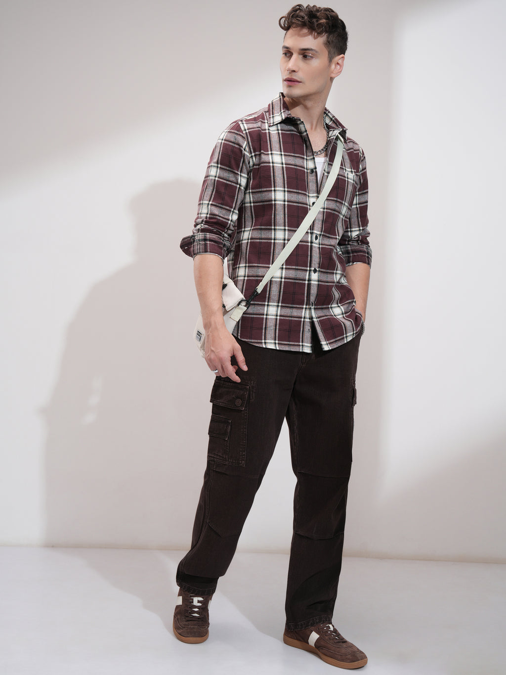 Highlander Men Burgundy Checked Relaxed Fit Casual Shirt - Burgundy - Image 2