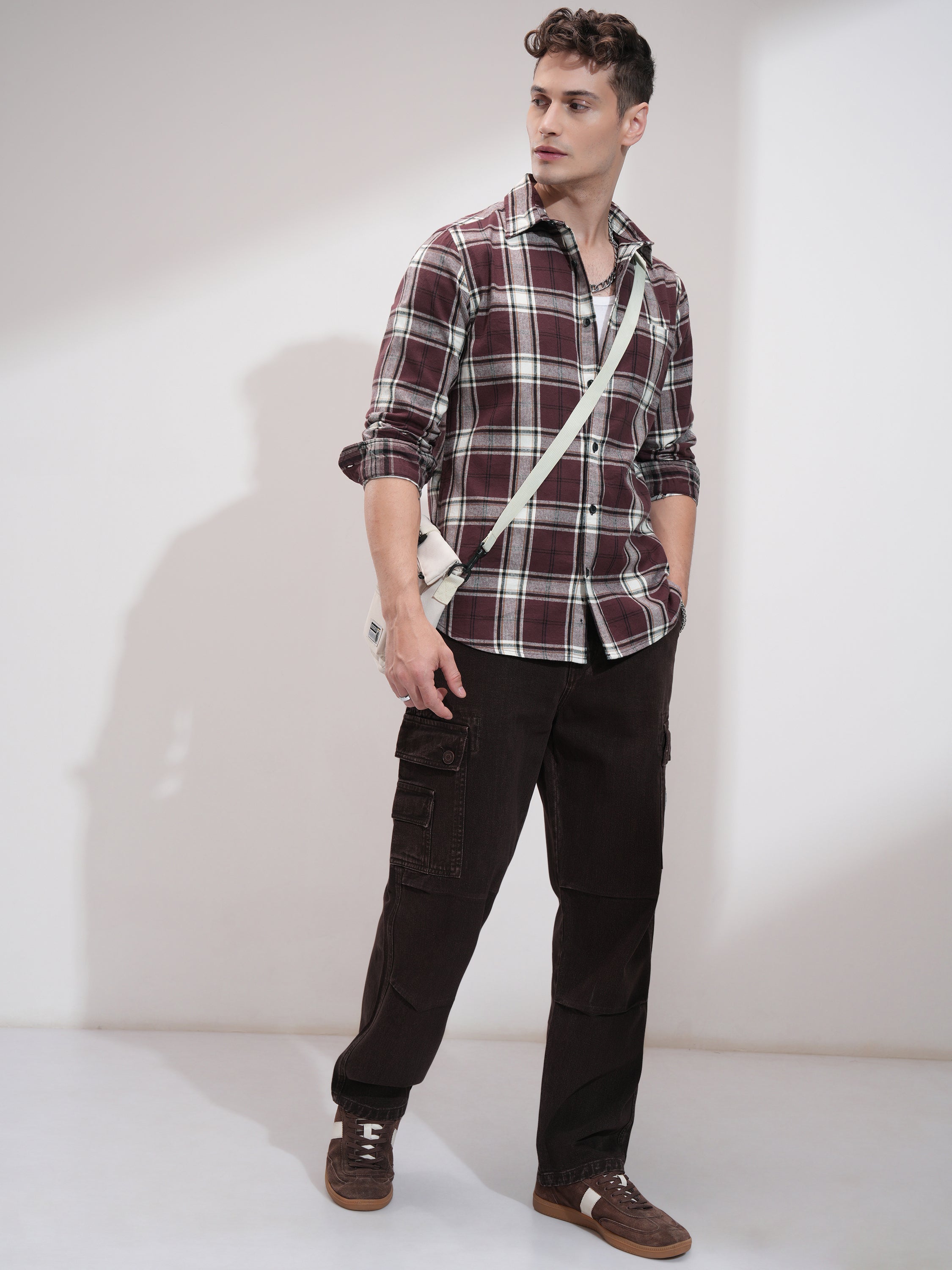 Highlander Men Burgundy Checked Relaxed Fit Casual Shirt - Burgundy - Image 2