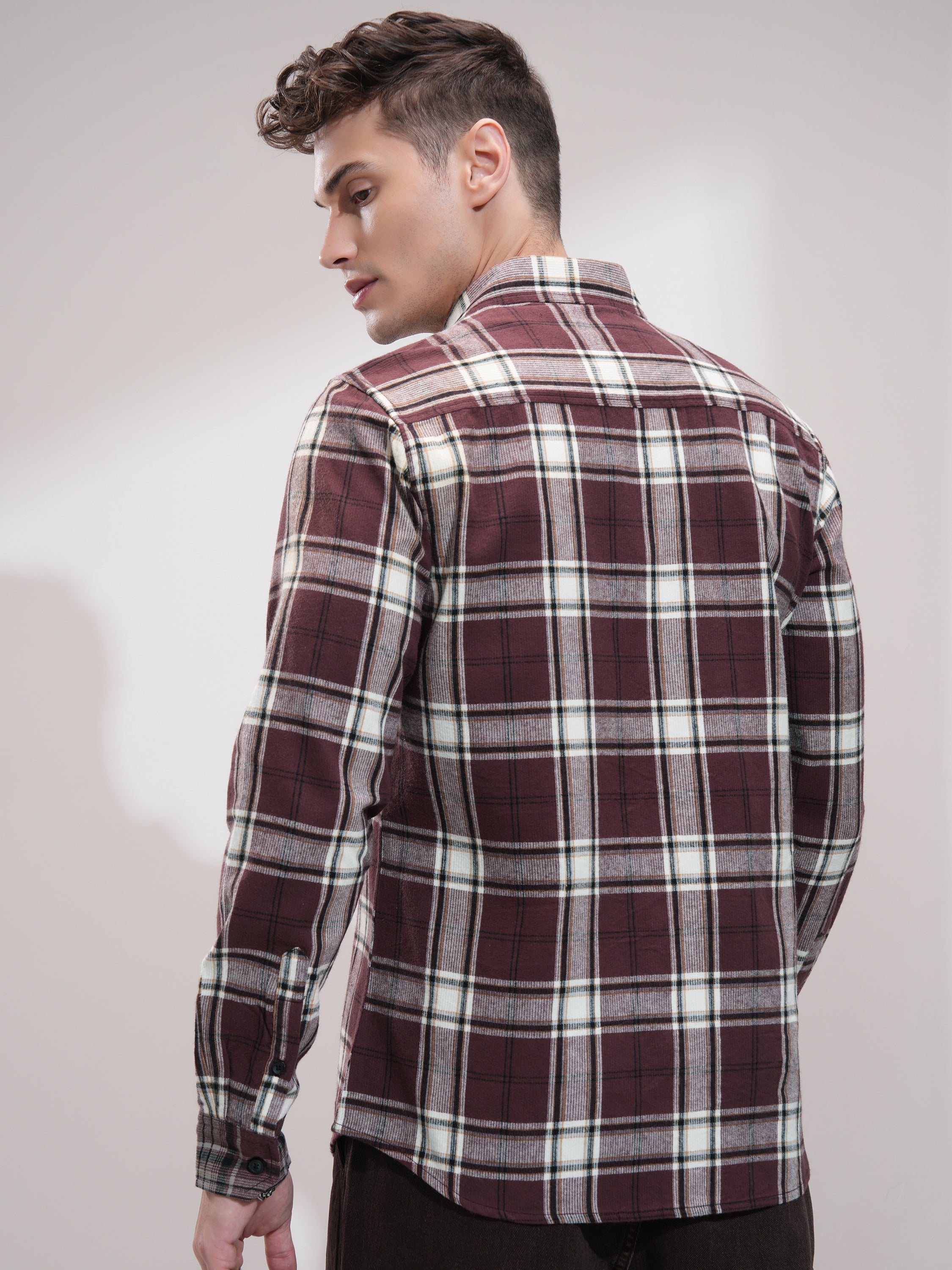 Highlander Men Burgundy Checked Relaxed Fit Casual Shirt - Burgundy - Image 3