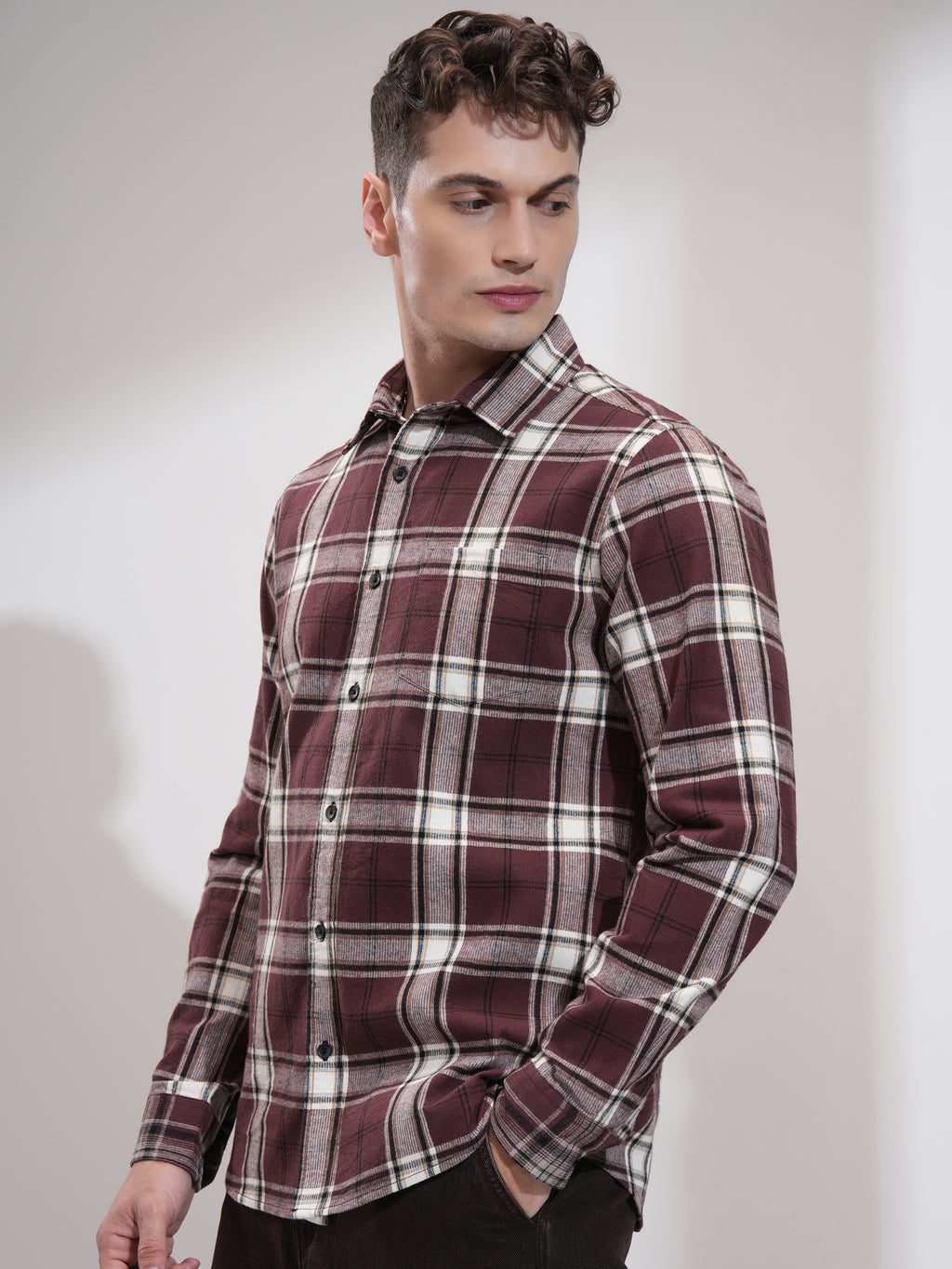 Highlander Men Burgundy Checked Relaxed Fit Casual Shirt - Burgundy - Image 4