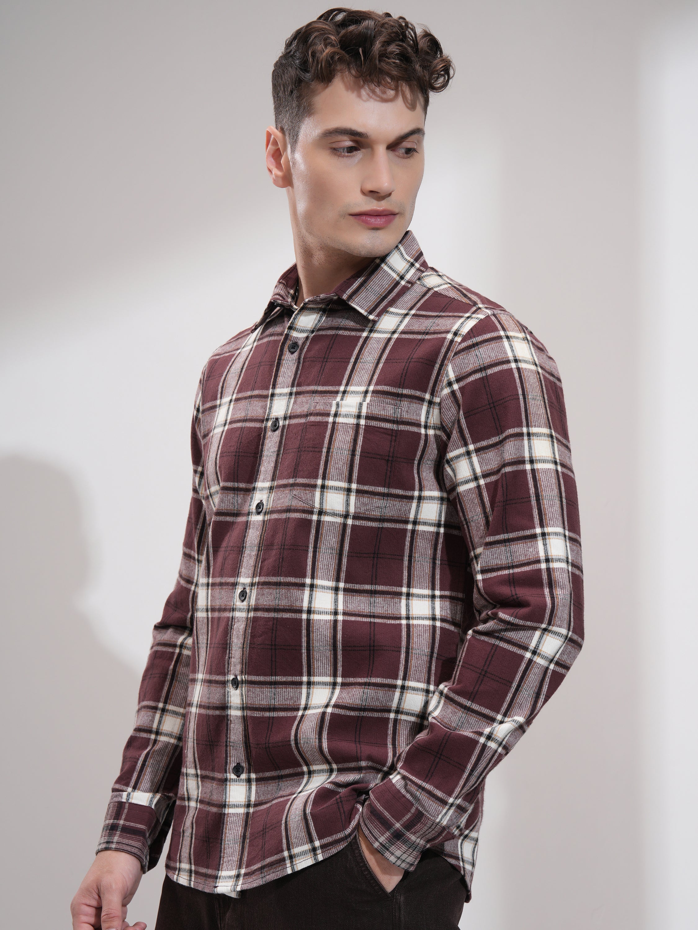 Highlander Men Burgundy Checked Relaxed Fit Casual Shirt - Burgundy - Image 4