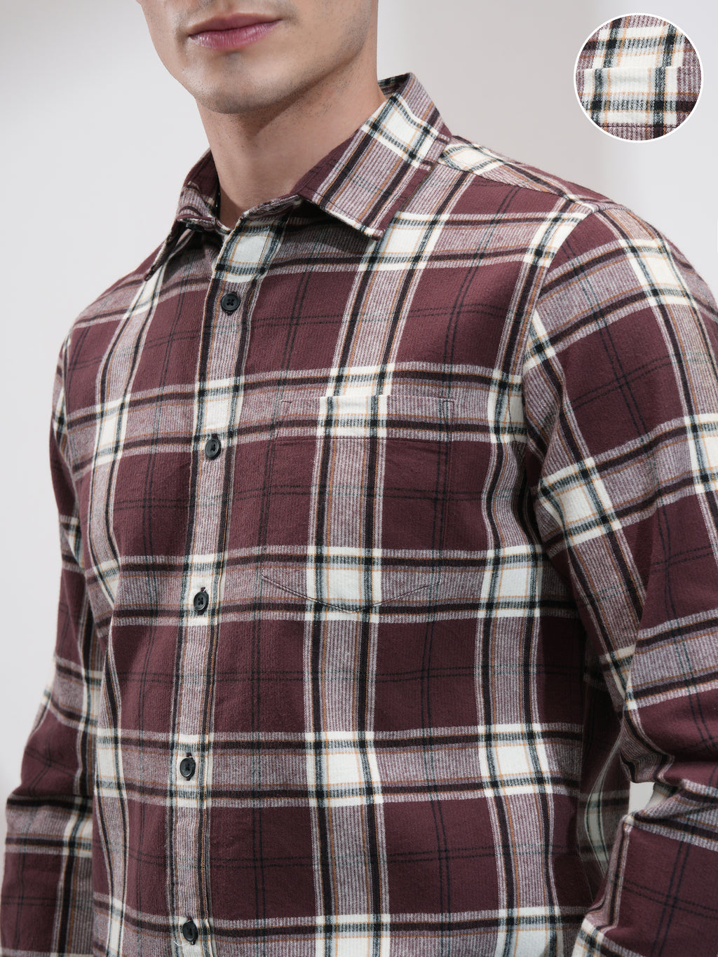 Highlander Men Burgundy Checked Relaxed Fit Casual Shirt - Burgundy - Image 5