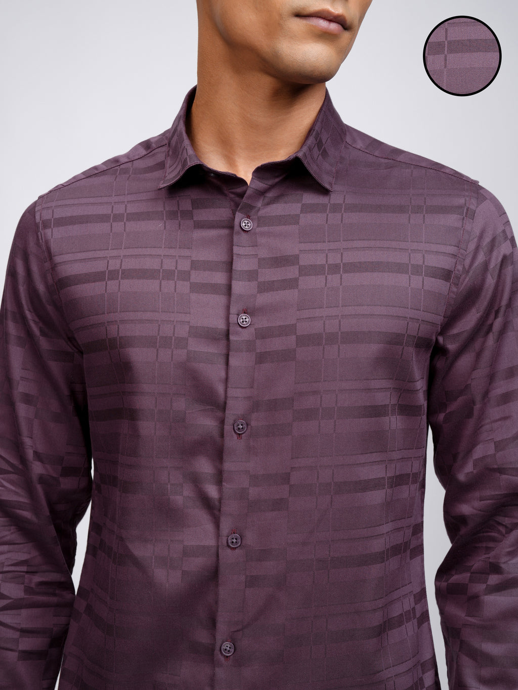Highlander Men Purple Self Design Slim Fit Casual Shirt - Purple - Image 5