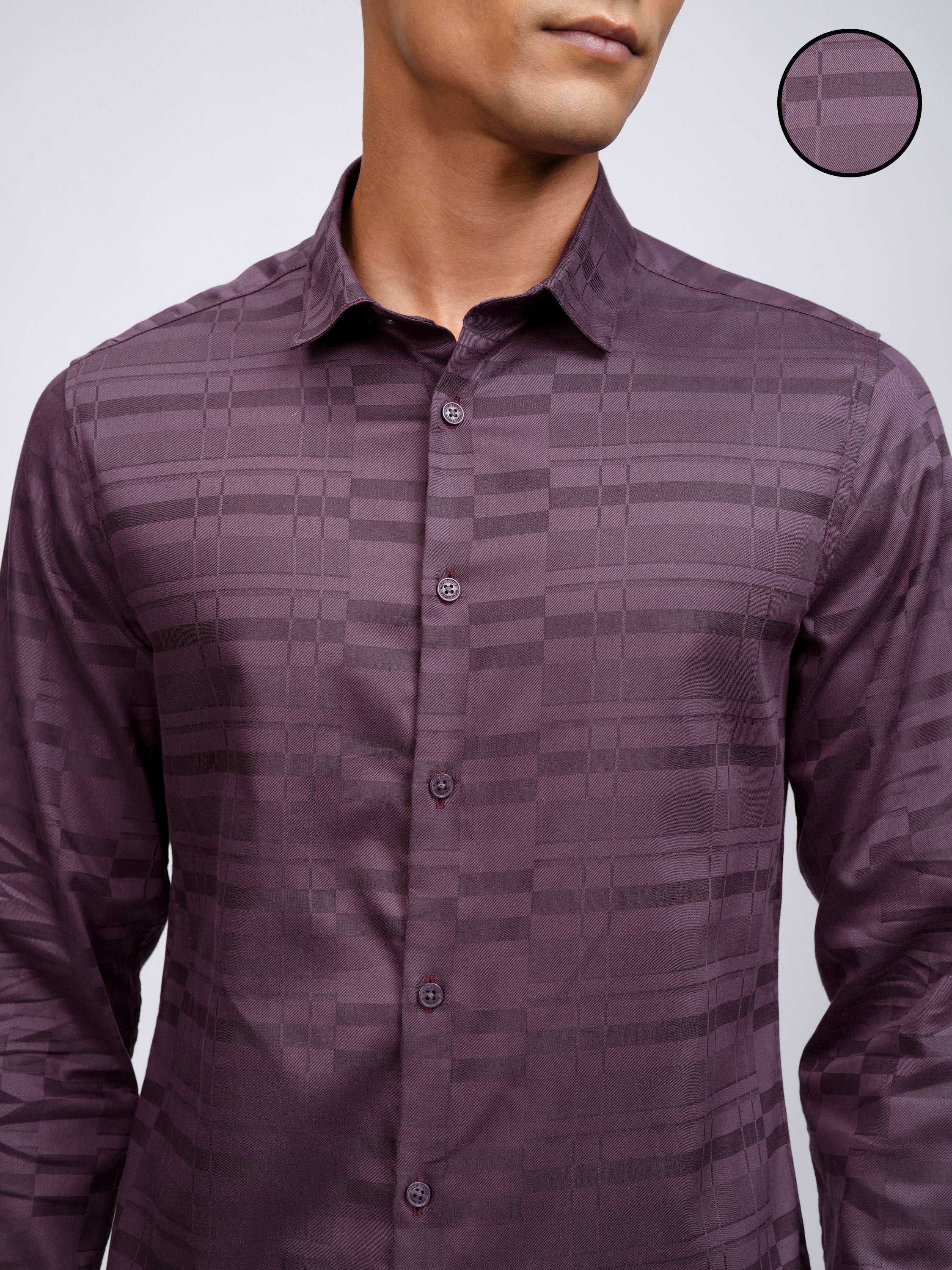 Highlander Men Purple Self Design Slim Fit Casual Shirt - Purple - Image 5