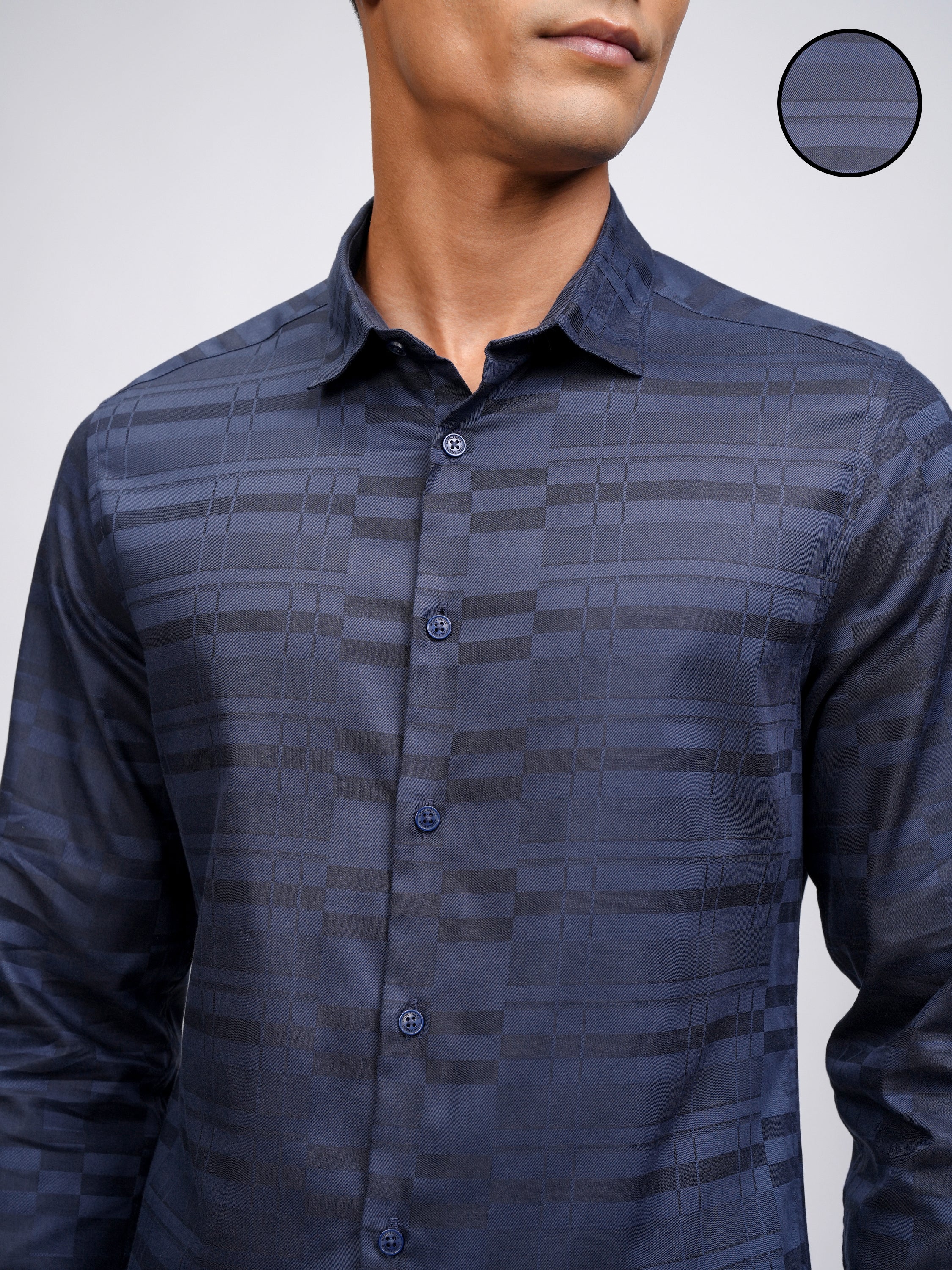 Highlander Men Blue Self Design Slim Fit Casual Shirt - Blue - Image 5