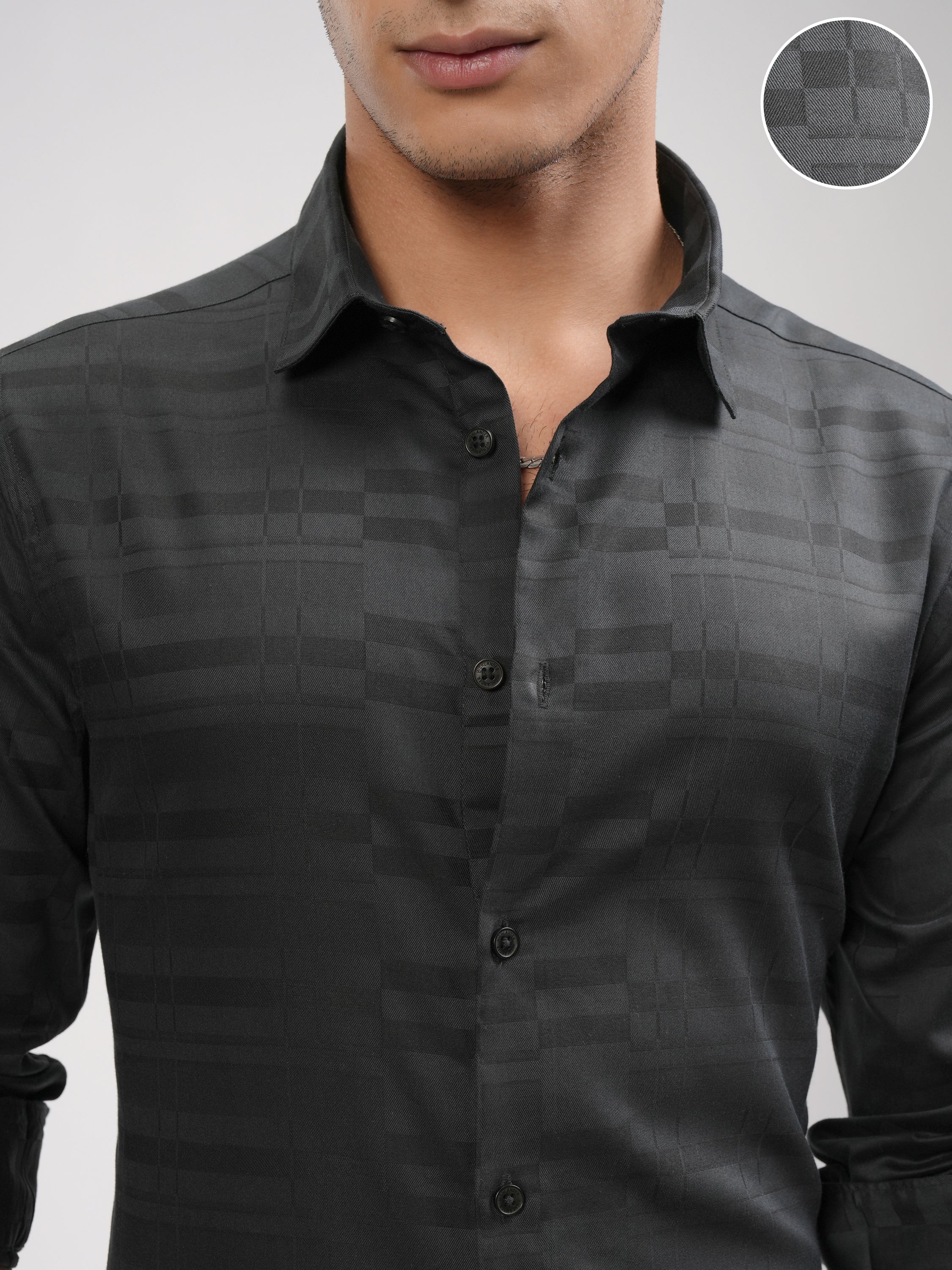 Highlander Men Black Self Design Slim Fit Casual Shirt - Black - Image 5