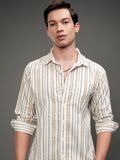 Highlander Men Off White Striped Slim Fit Casual Shirt - Off White - Image 1
