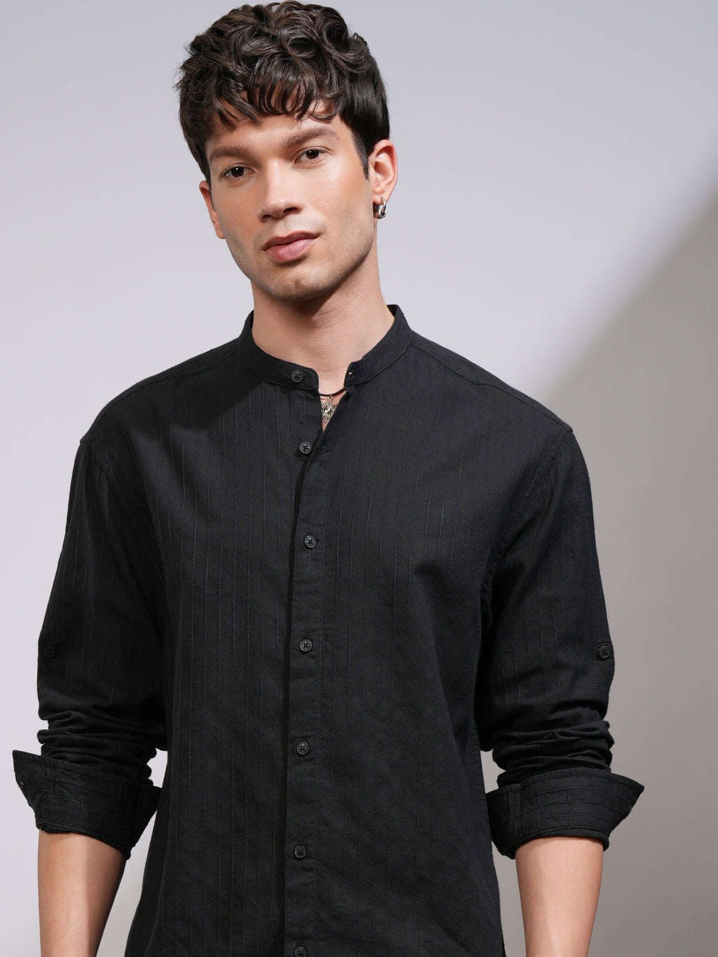 Highlander Men Black Striped Relaxed Fit Casual Shirt - Black - Image 1