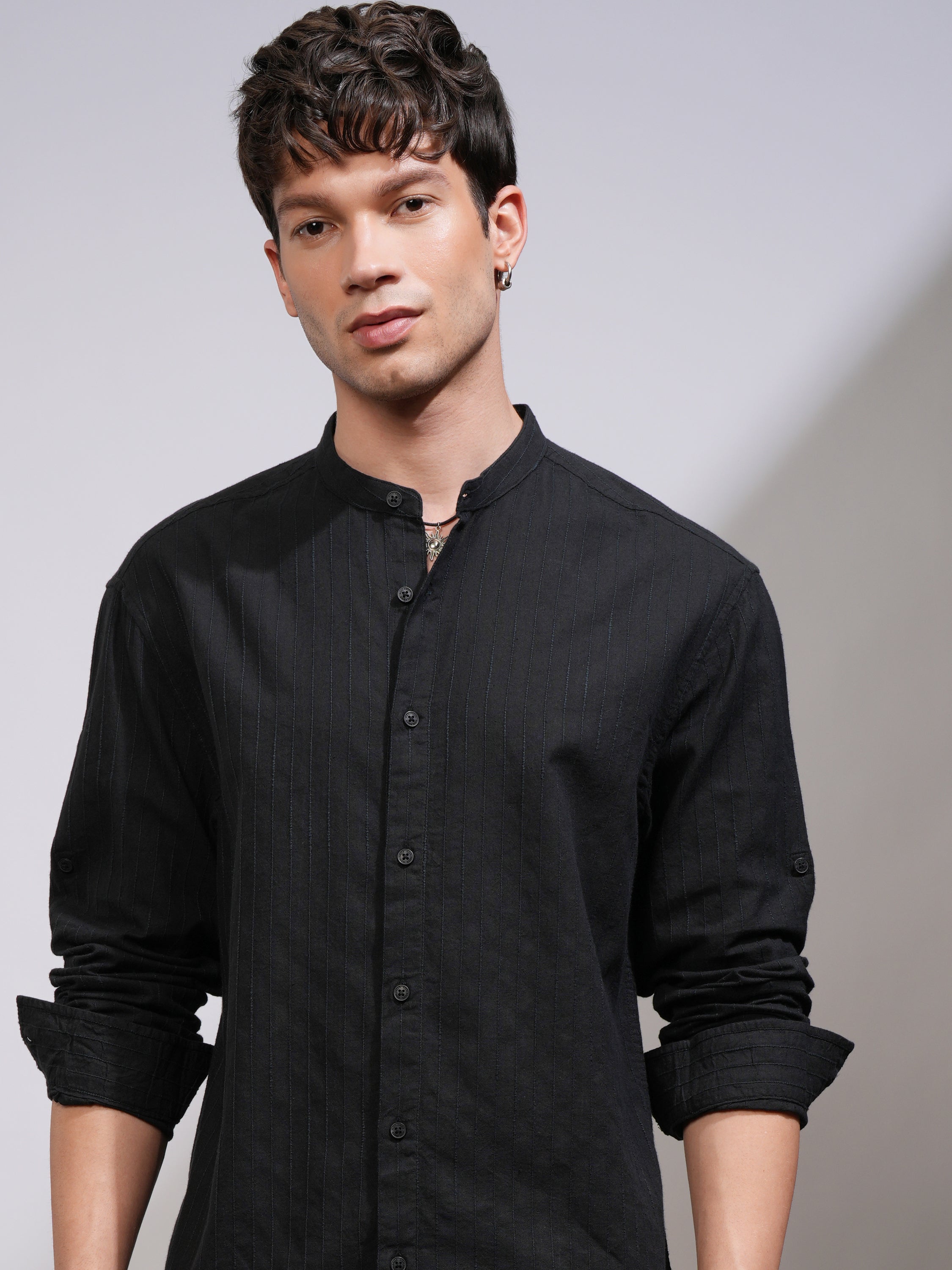 Highlander Men Black Striped Relaxed Fit Casual Shirt - Black - Image 1