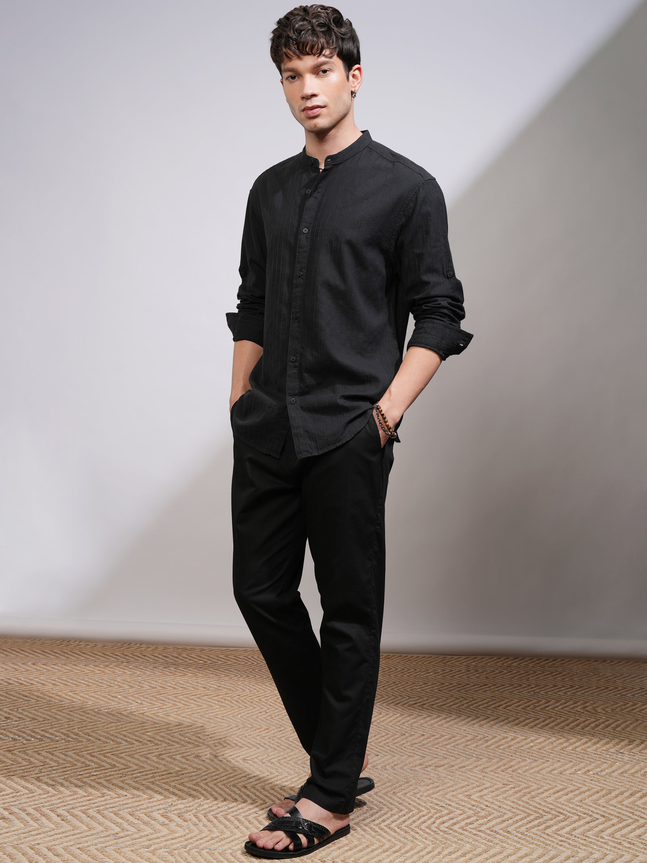Highlander Men Black Striped Relaxed Fit Casual Shirt - Black - Image 2