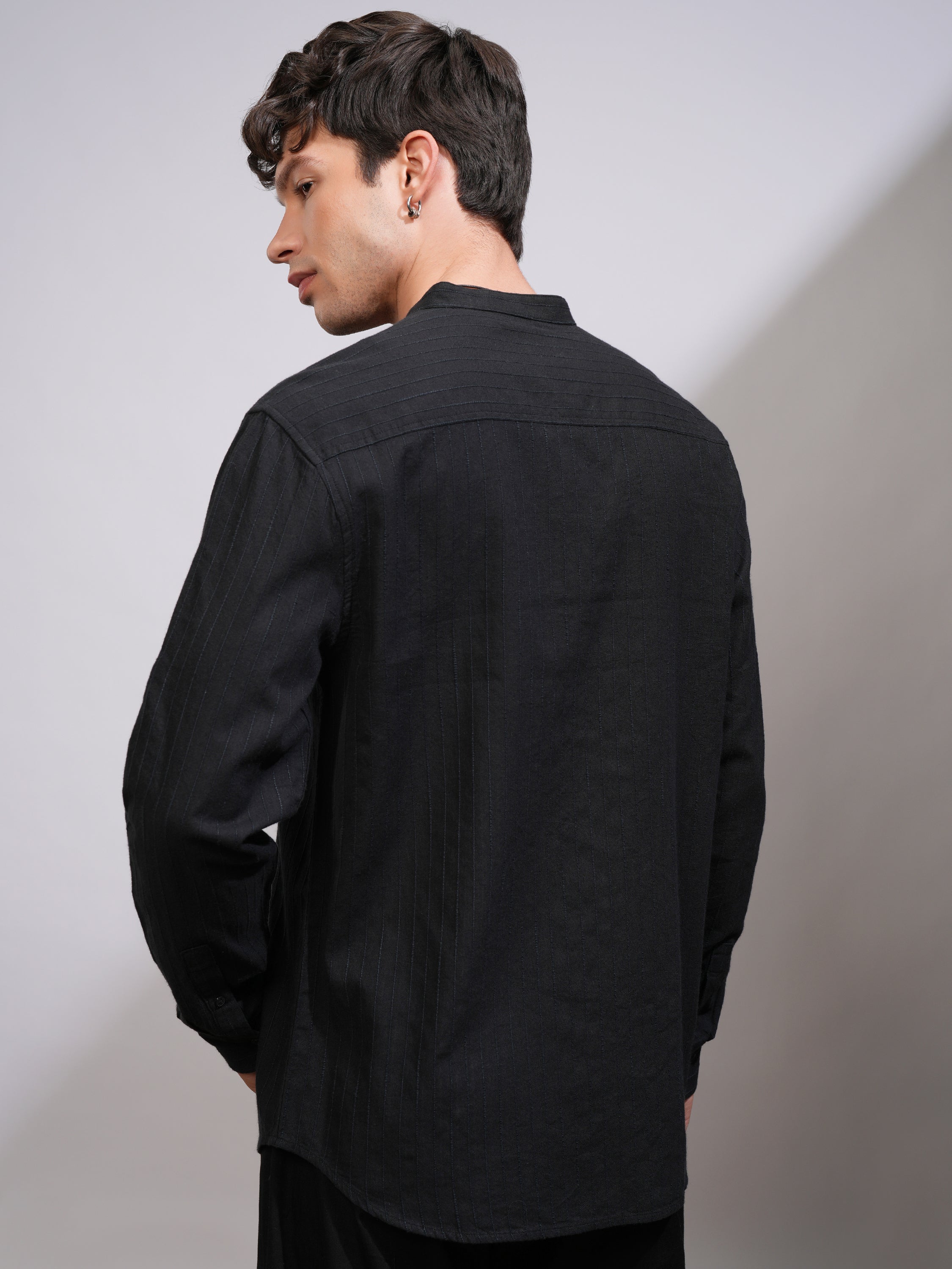 Highlander Men Black Striped Relaxed Fit Casual Shirt - Black - Image 3