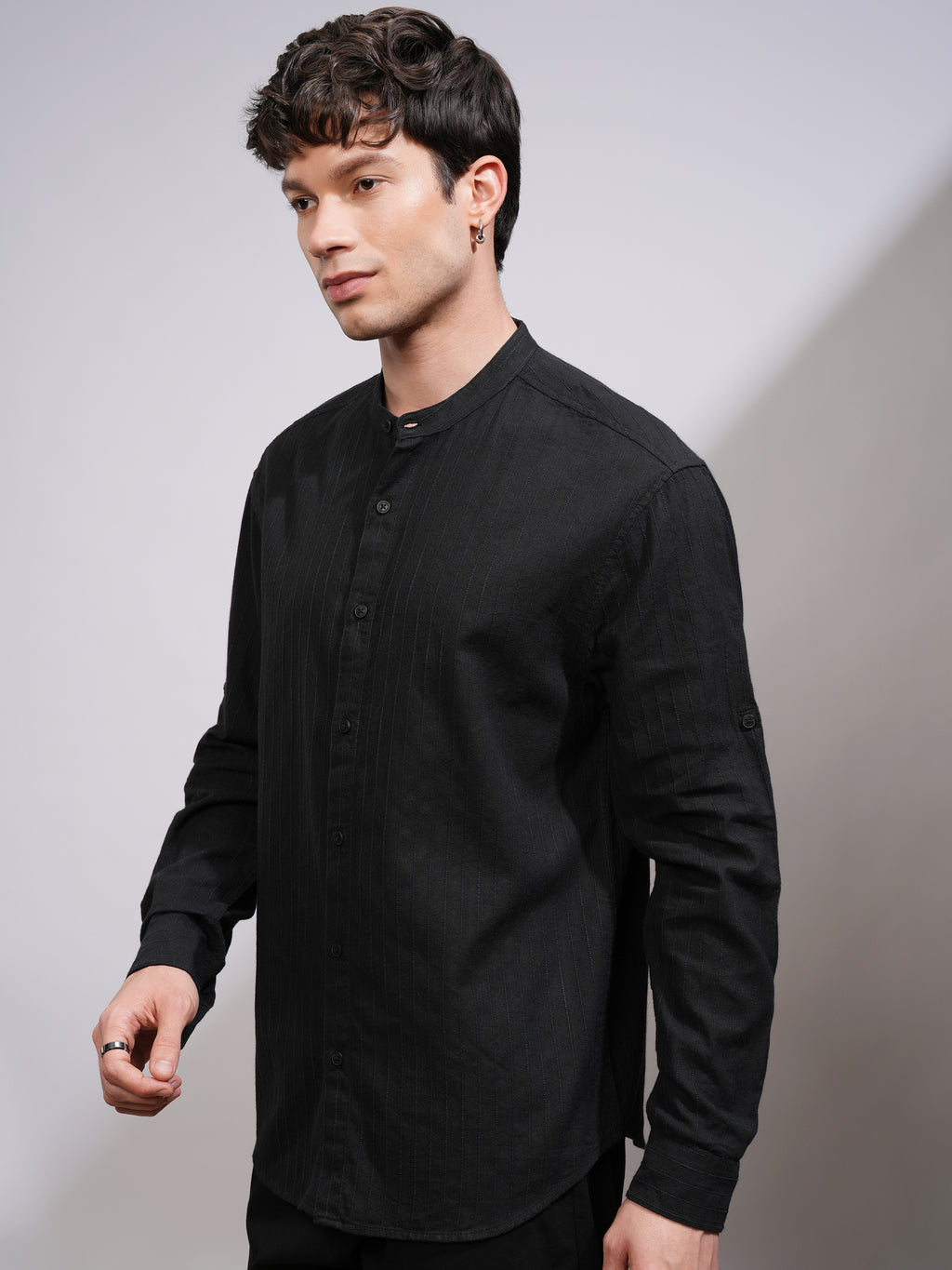 Highlander Men Black Striped Relaxed Fit Casual Shirt - Black - Image 4