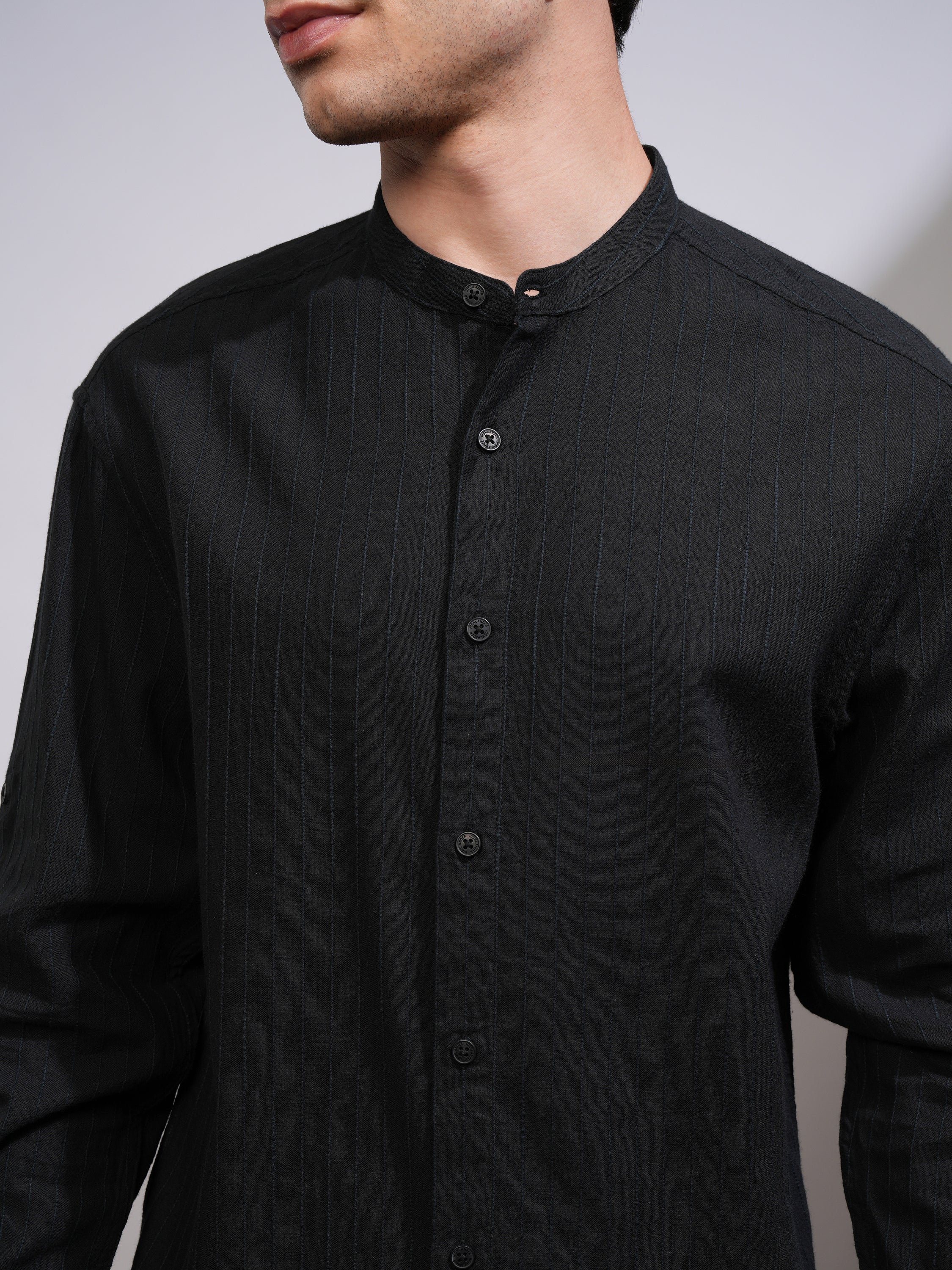Highlander Men Black Striped Relaxed Fit Casual Shirt - Black - Image 5