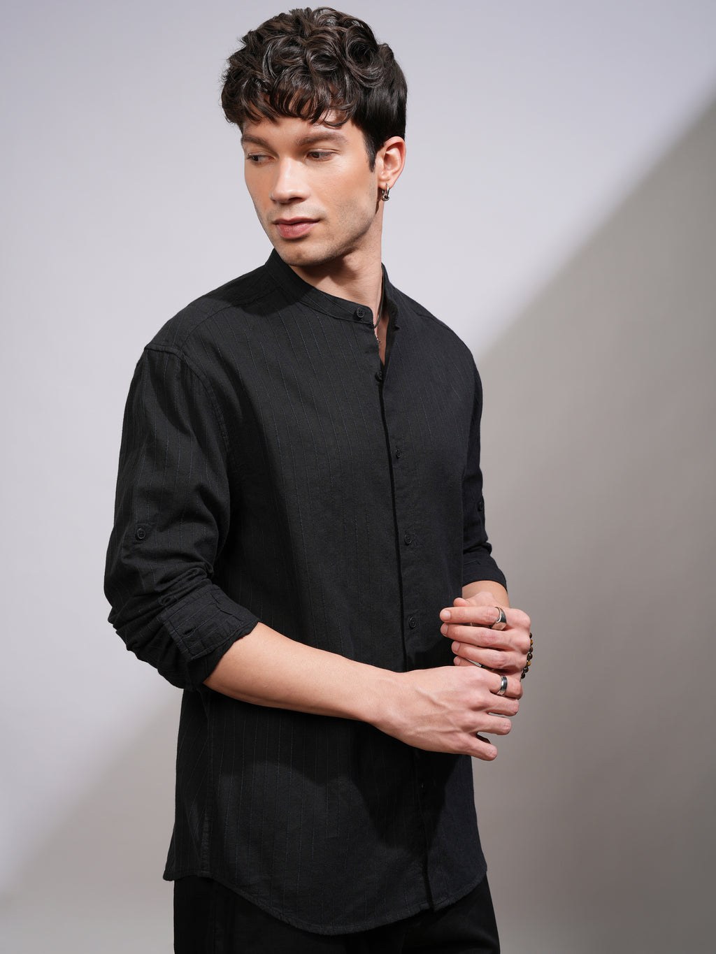 Highlander Men Black Striped Relaxed Fit Casual Shirt - Black - Image 6