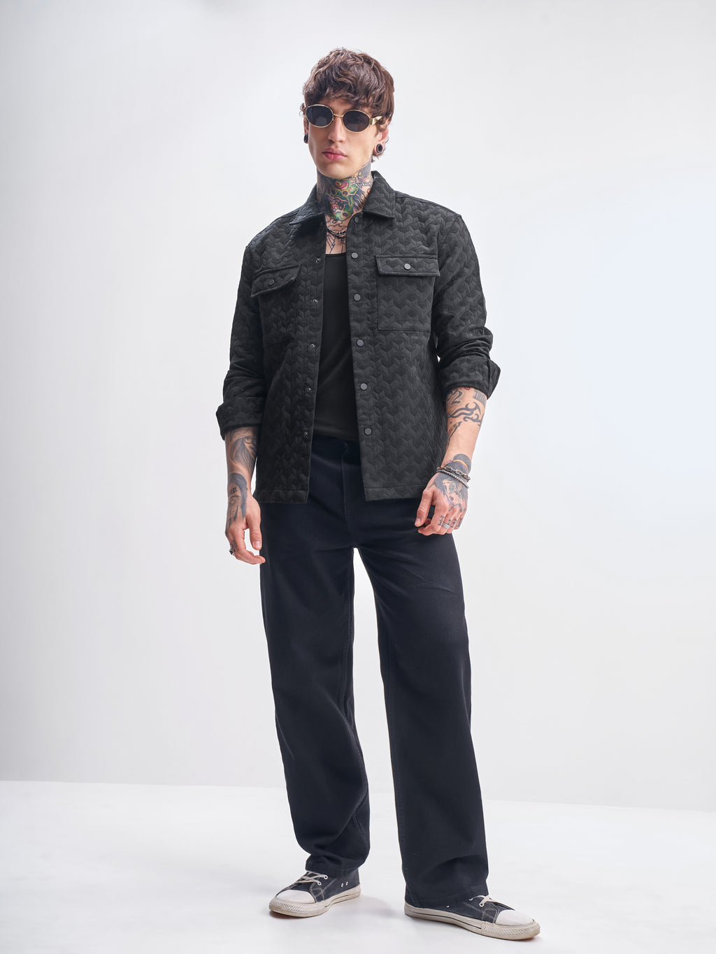 Highlander Men Black Self Design Relaxed Fit Casual Shirt - Black - Image 2