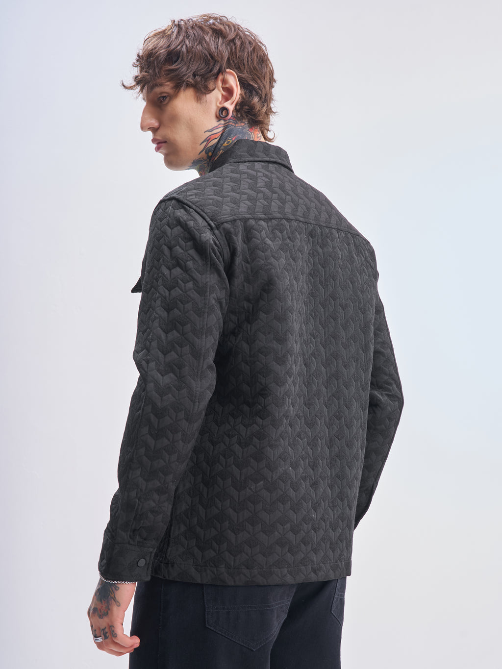 Highlander Men Black Self Design Relaxed Fit Casual Shirt - Black - Image 3